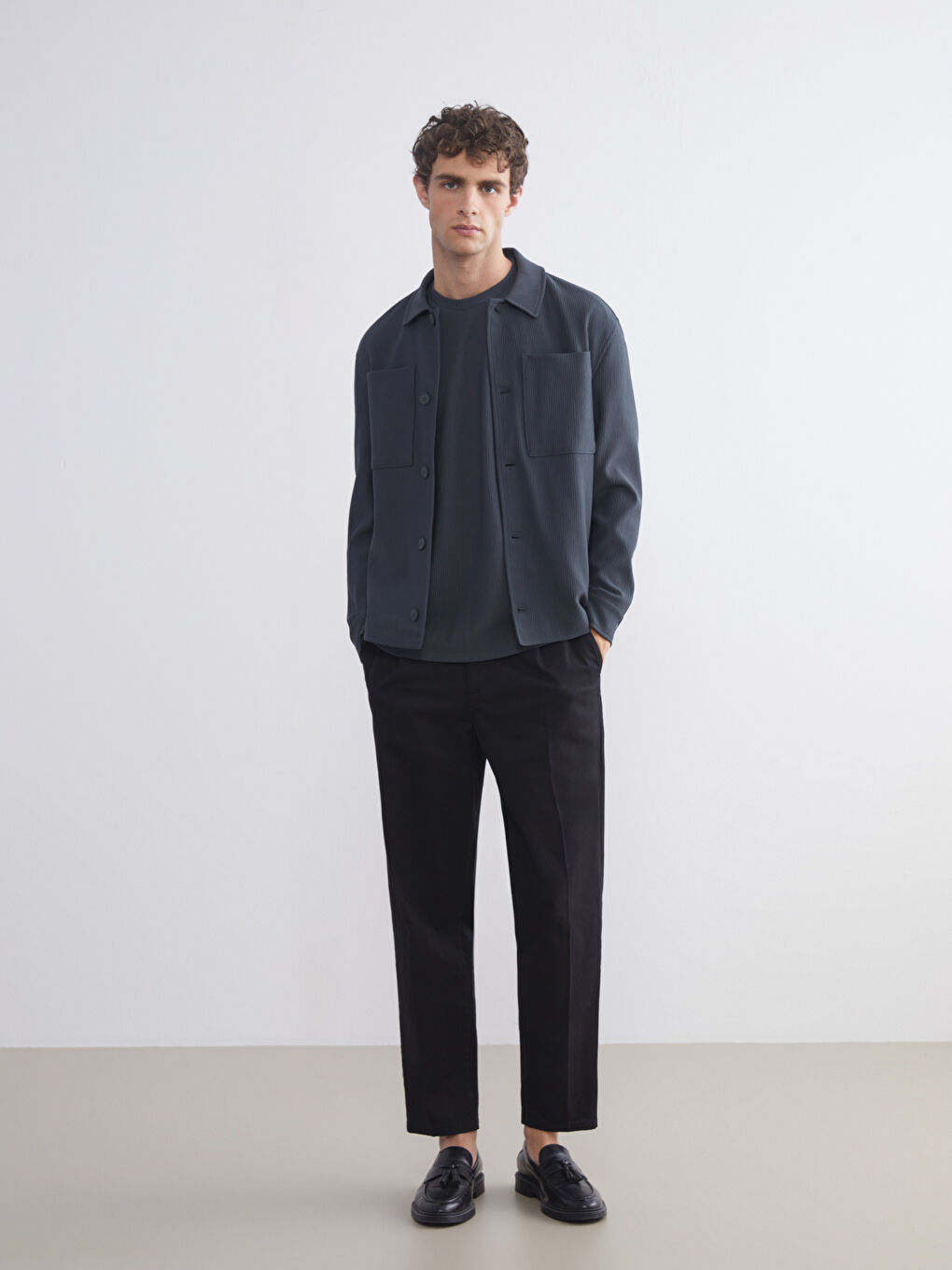 Antrasit Bisiklet Yaka Erkek Tişört-3