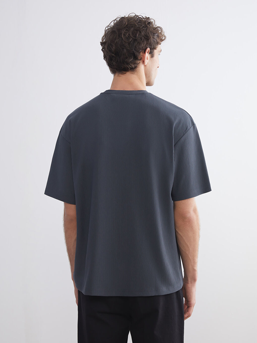 Antrasit Bisiklet Yaka Erkek Tişört-7