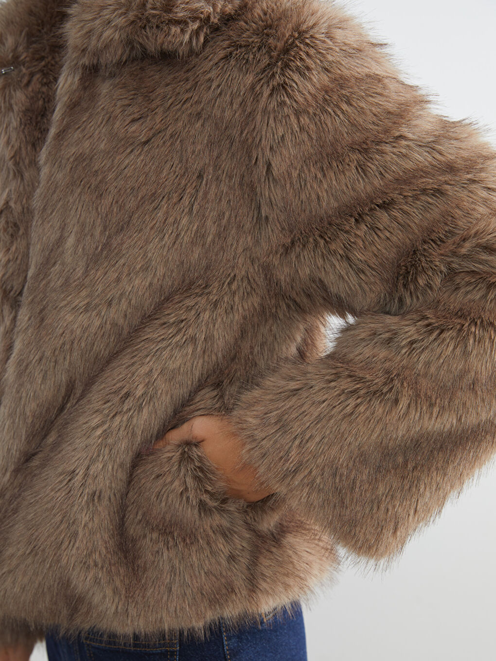 Kahverengi Gömlek Yaka Kadın Kürk Mont-2