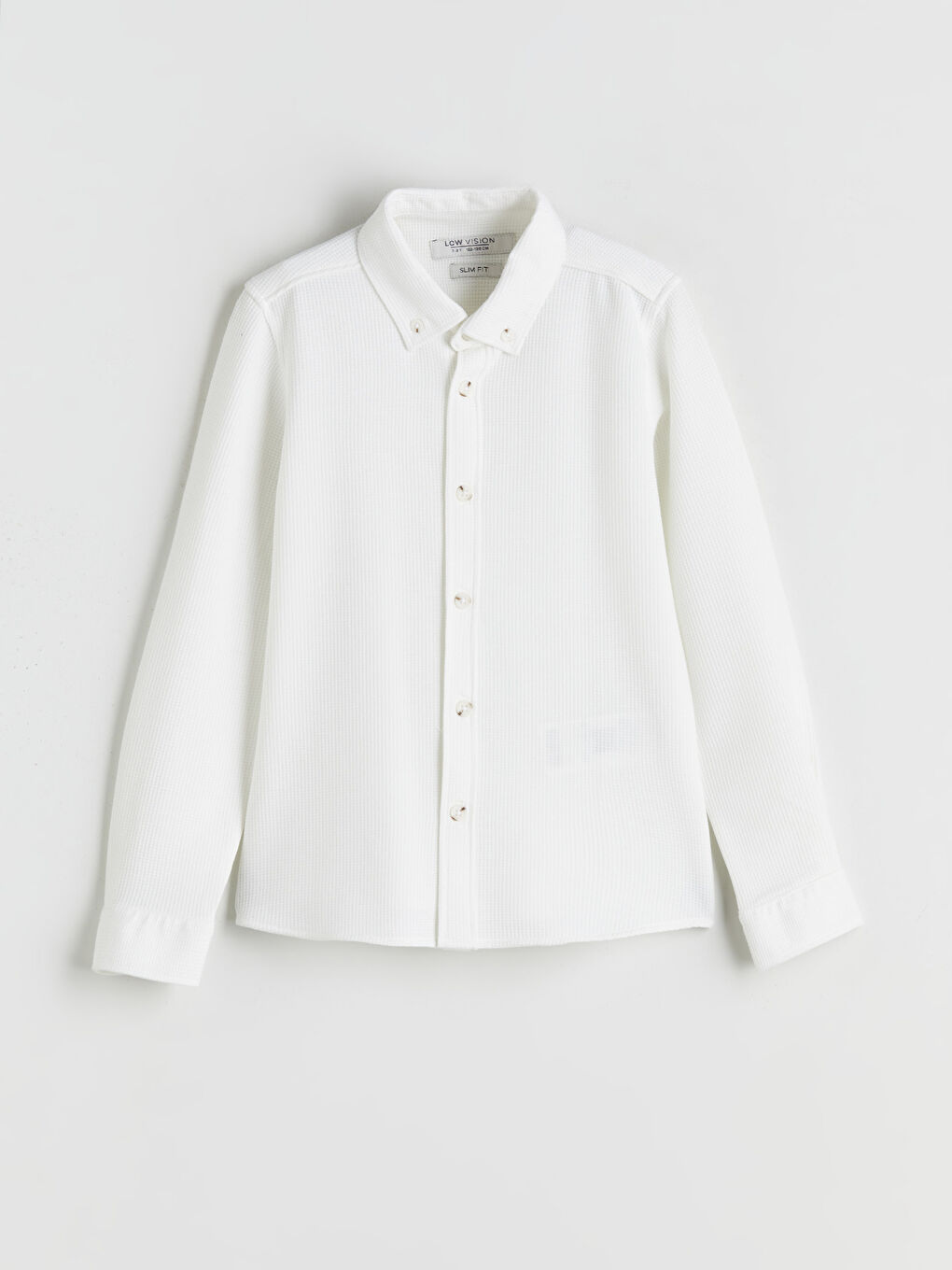 Beyaz Uzun Kollu Dokulu Erkek Çocuk Gömlek