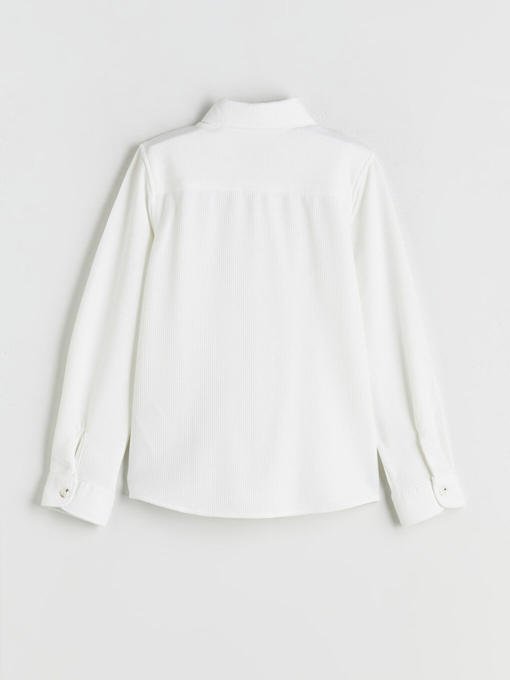Beyaz Uzun Kollu Dokulu Erkek Çocuk Gömlek-1