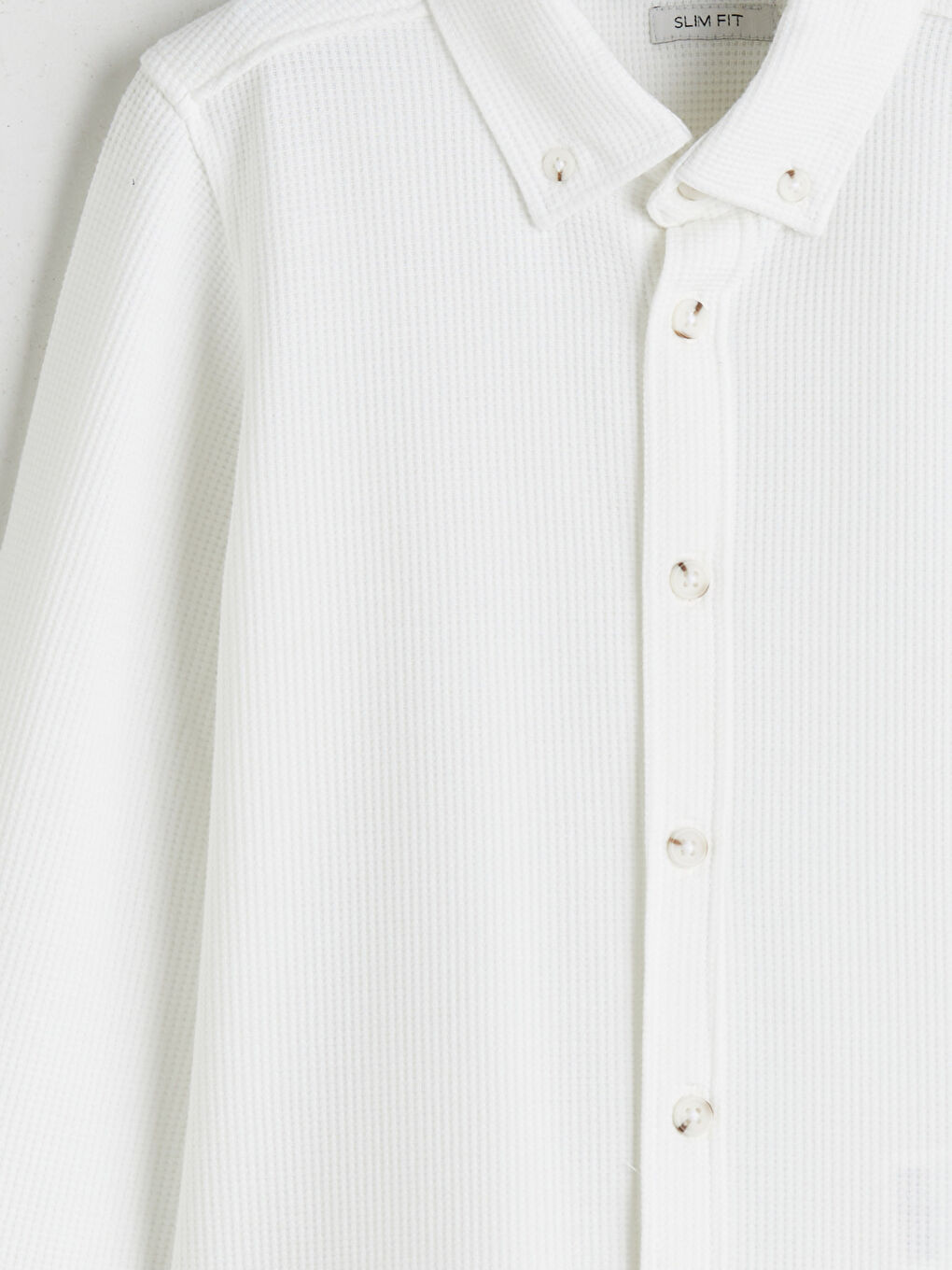 Beyaz Uzun Kollu Dokulu Erkek Çocuk Gömlek-2