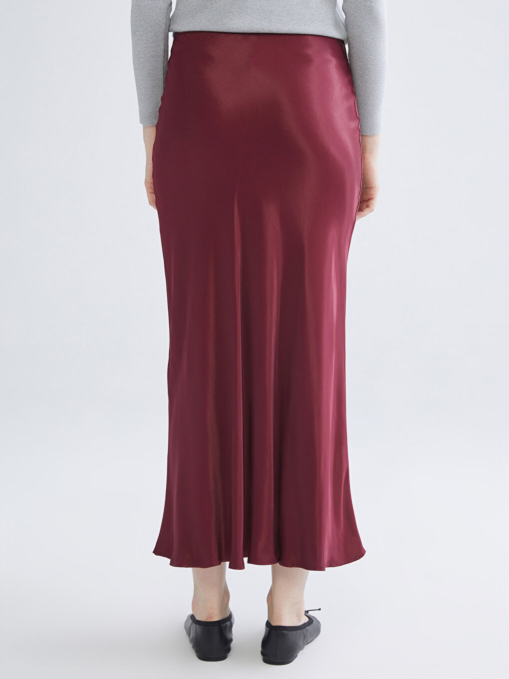 Bordo Beli Lastikli Volanlı Saten Etek-3