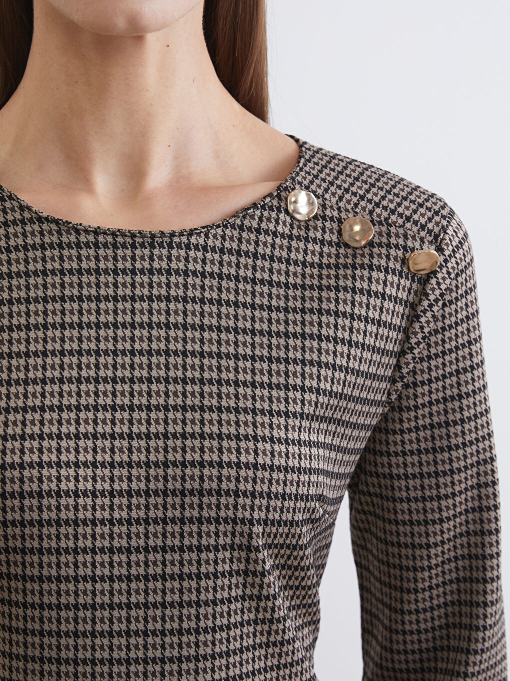 Crew Neck Houndstooth Dress-2