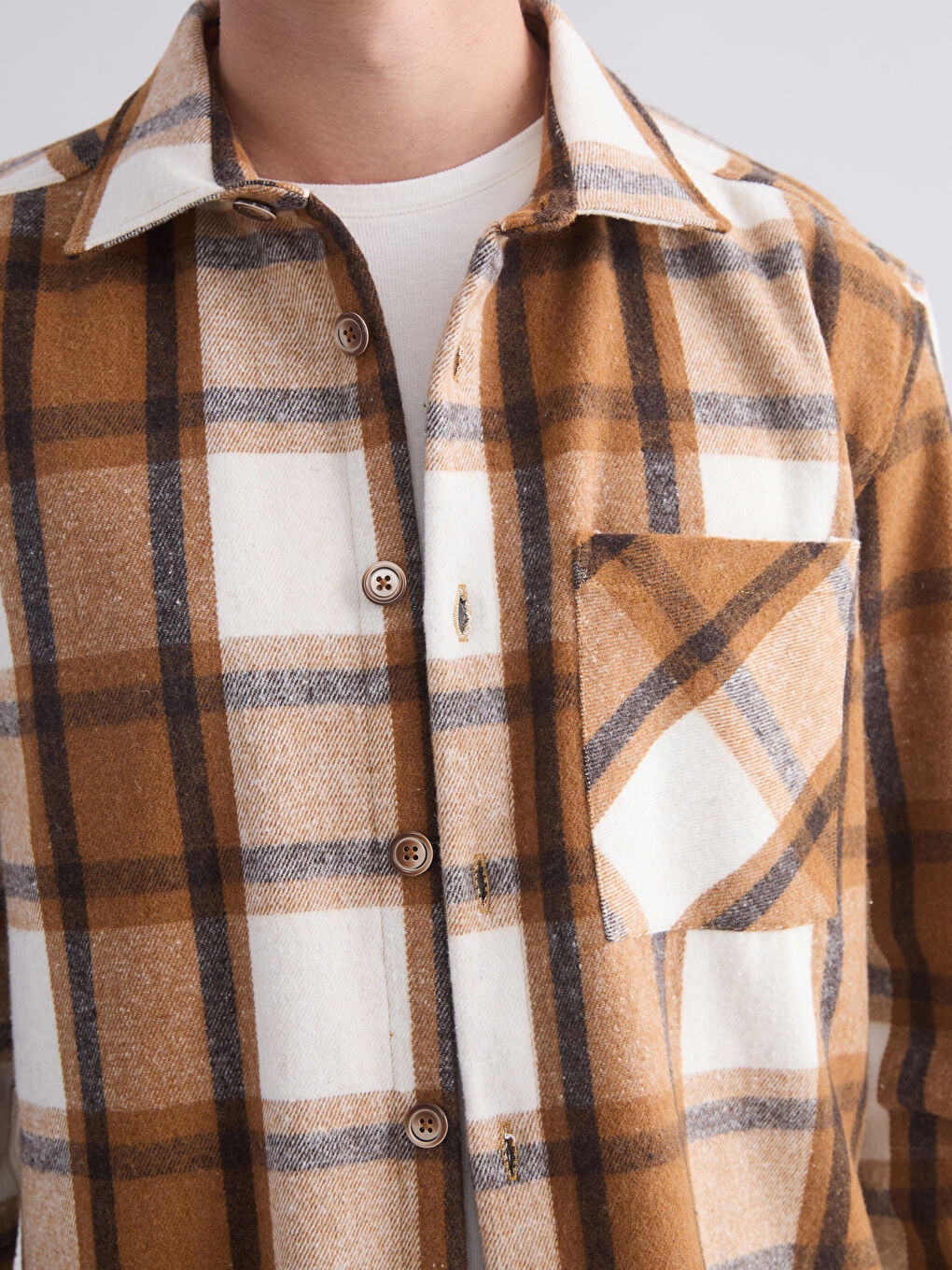 Kahverengi Regular Fit Uzun Kollu Ekose Erkek Gömlek Ceket-2