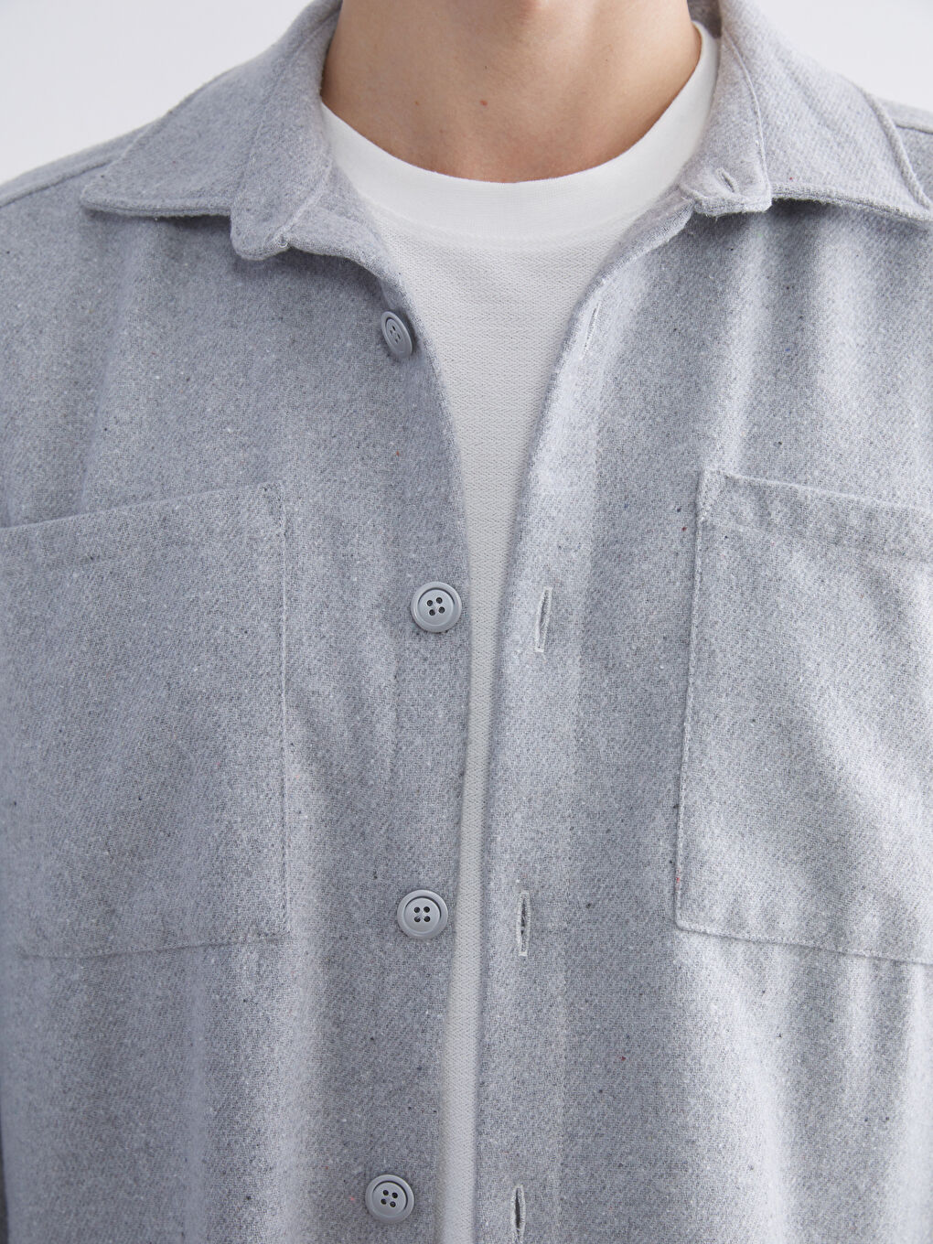 Gri Cep Detaylı Uzun Kollu Gömlek-2