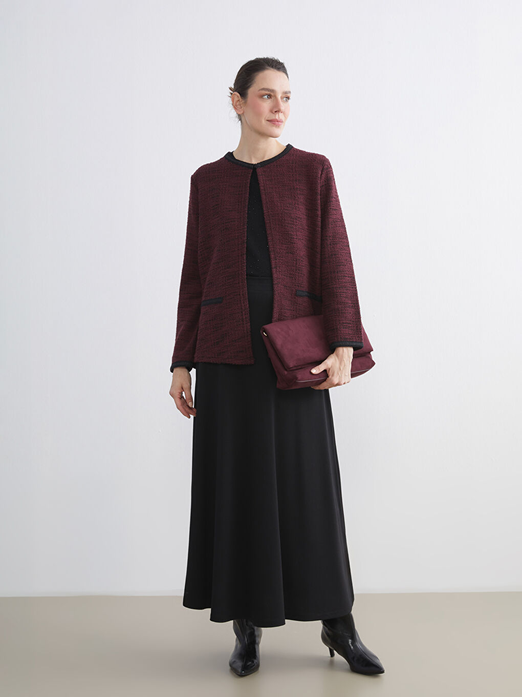 Mürdüm Bisiklet Yaka Dokulu Kadın Hırka-1