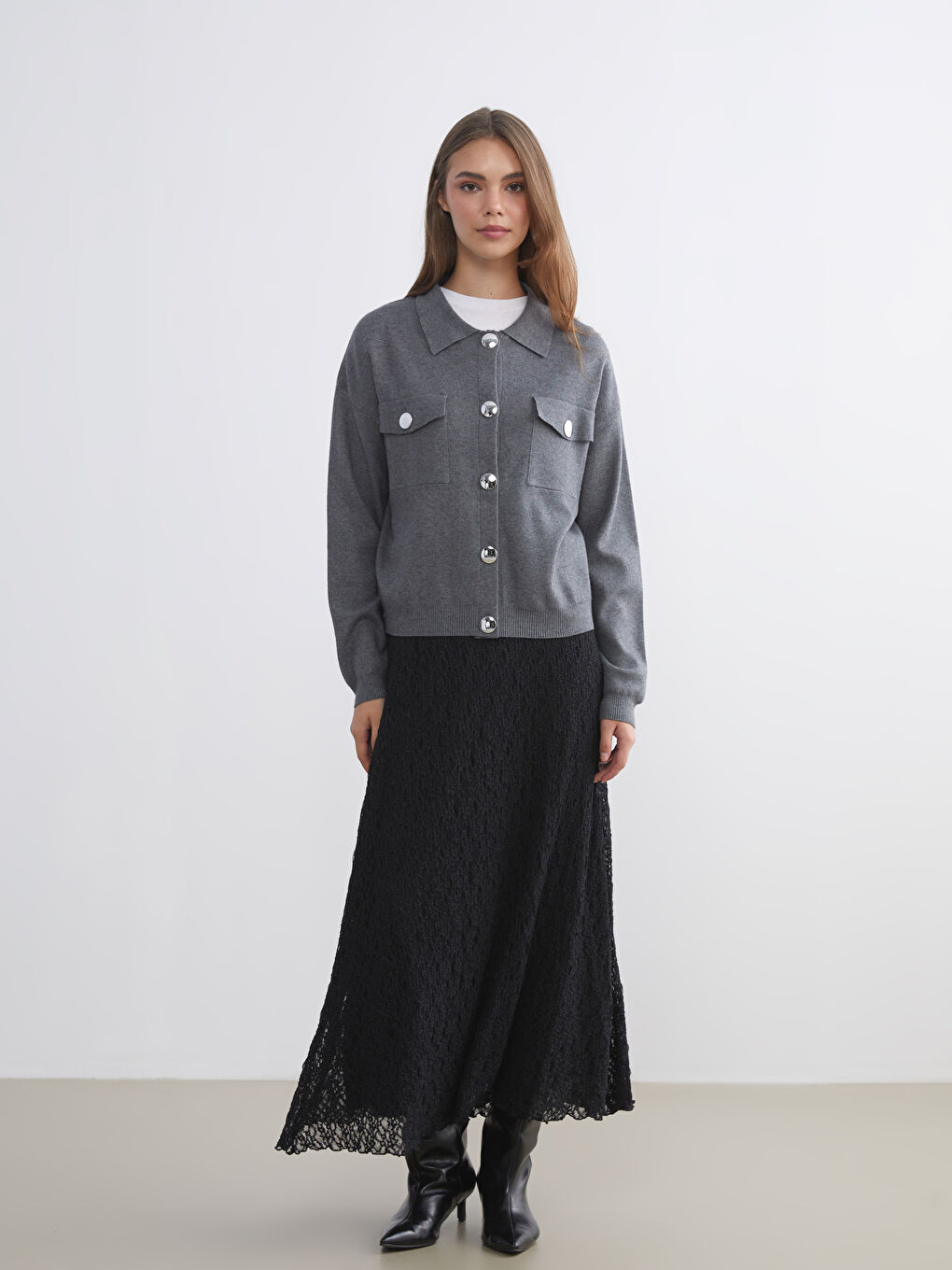 Žena SIVA Kardigan-1