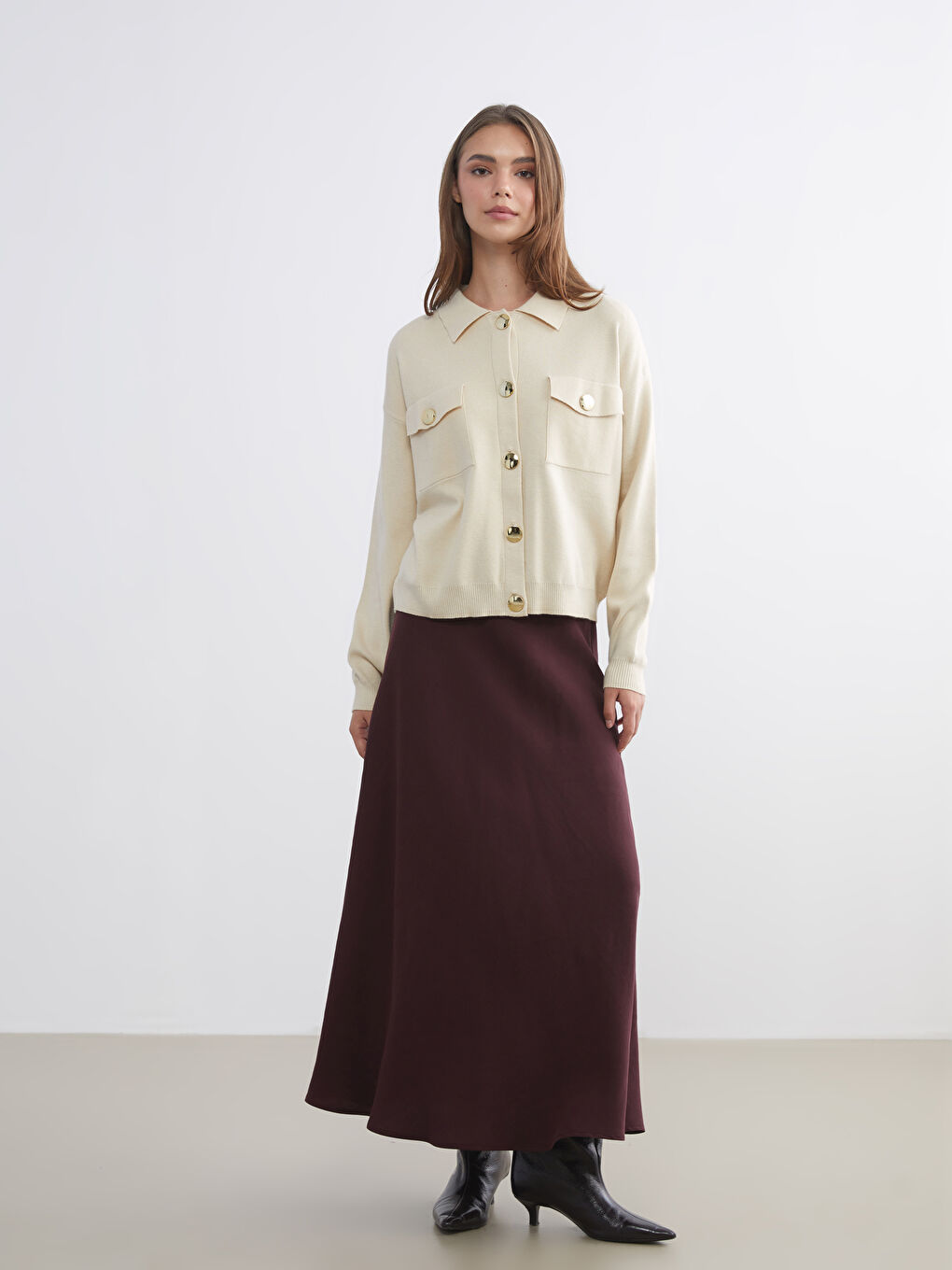 Collared Neck Women's Knitwear Cardigan-1