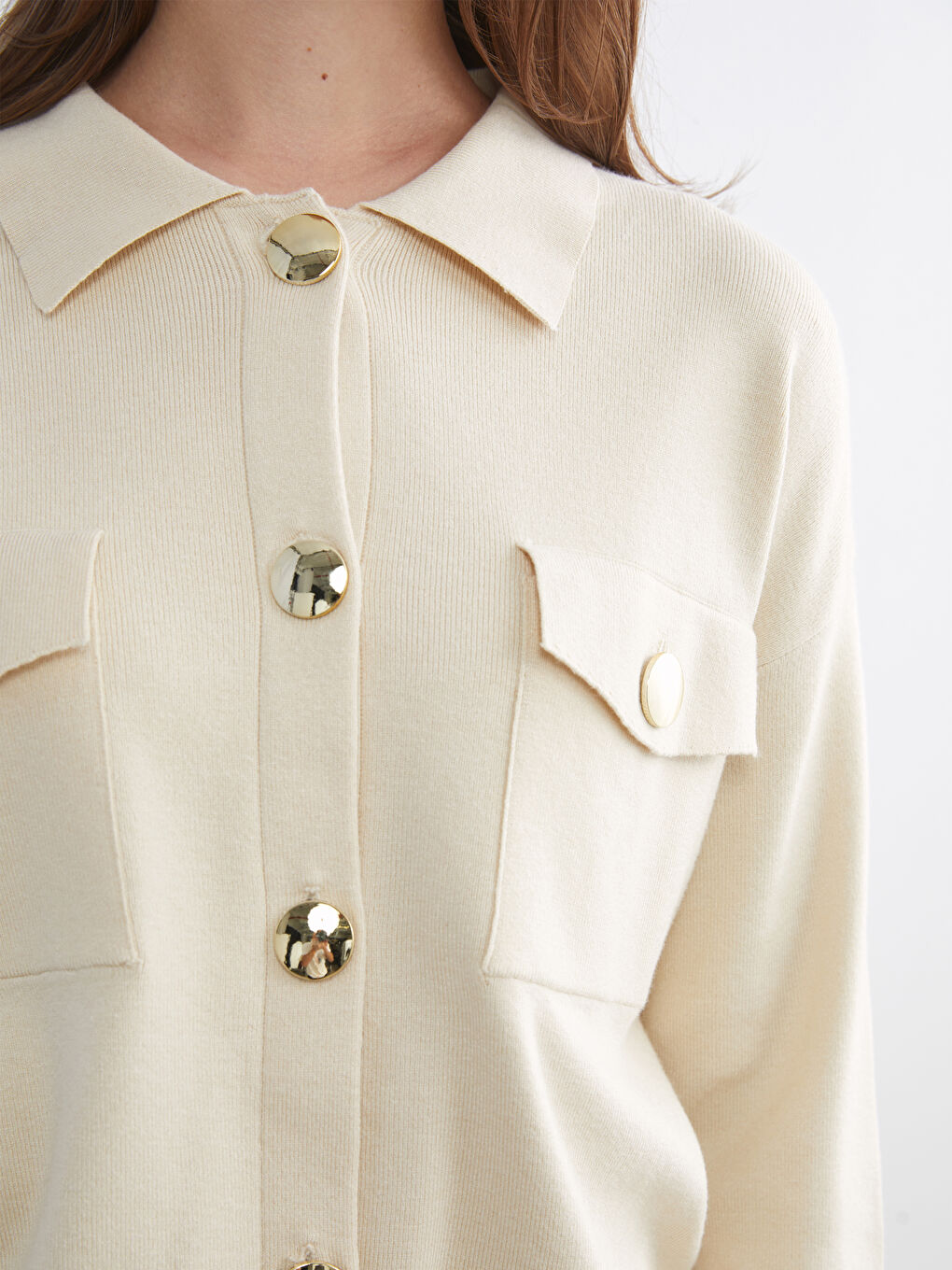 Collared Neck Women's Knitwear Cardigan-2