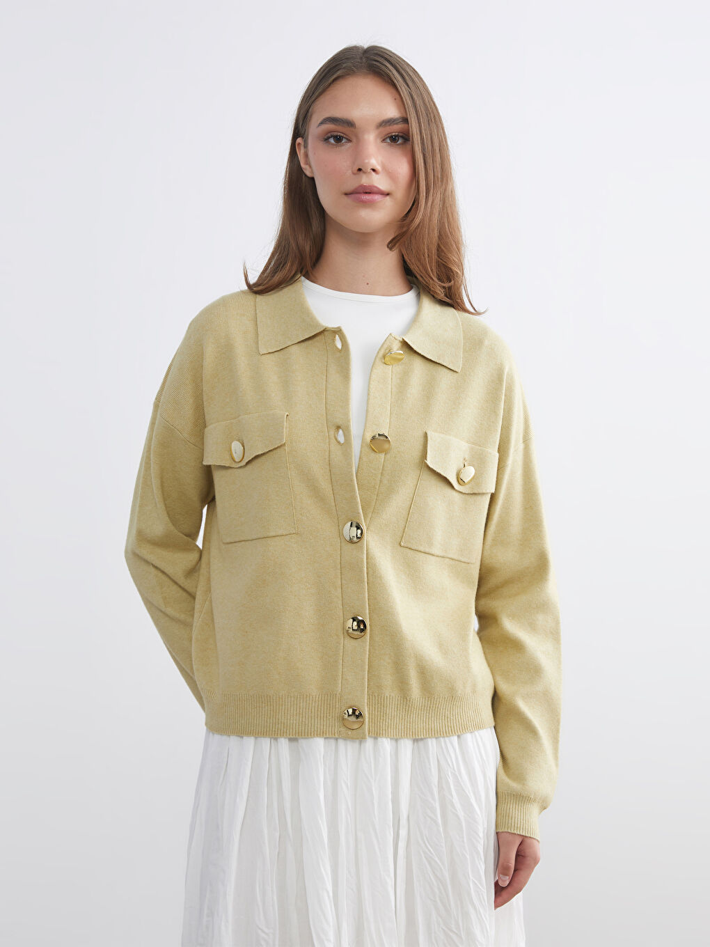 Gömlek Yaka Kadın Triko Hırka