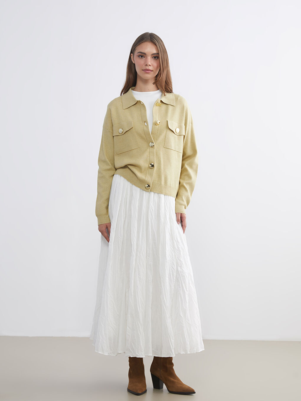 Gömlek Yaka Kadın Triko Hırka-1