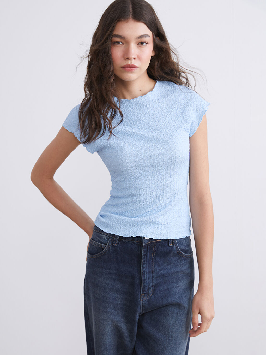 Crew Neck Textured Blouse