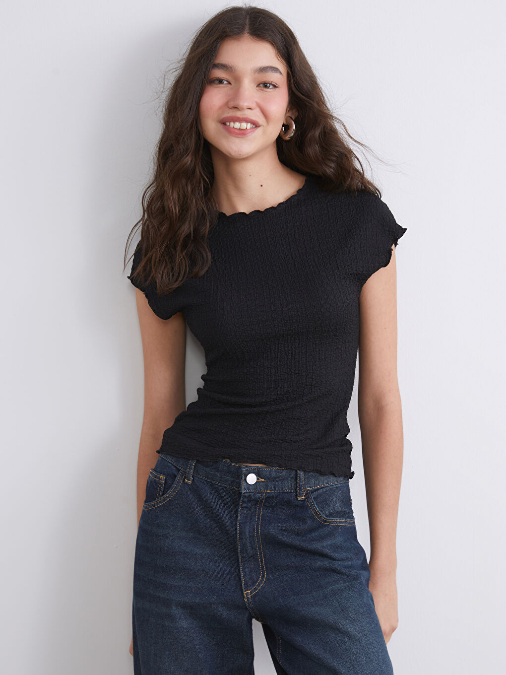 Crew Neck Textured Blouse