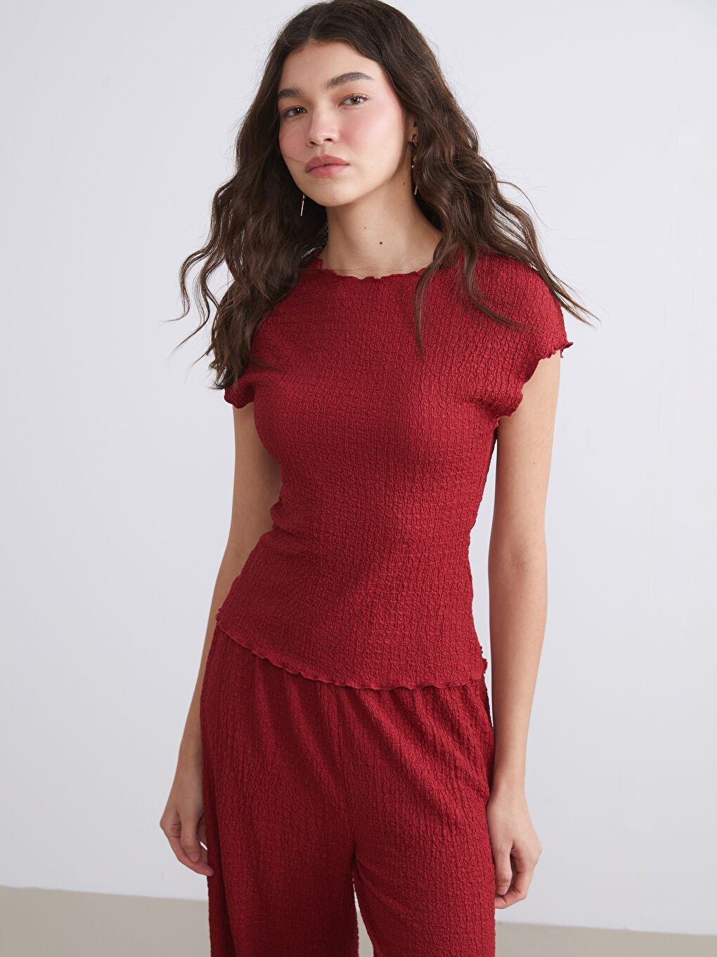 Crew Neck Textured Blouse