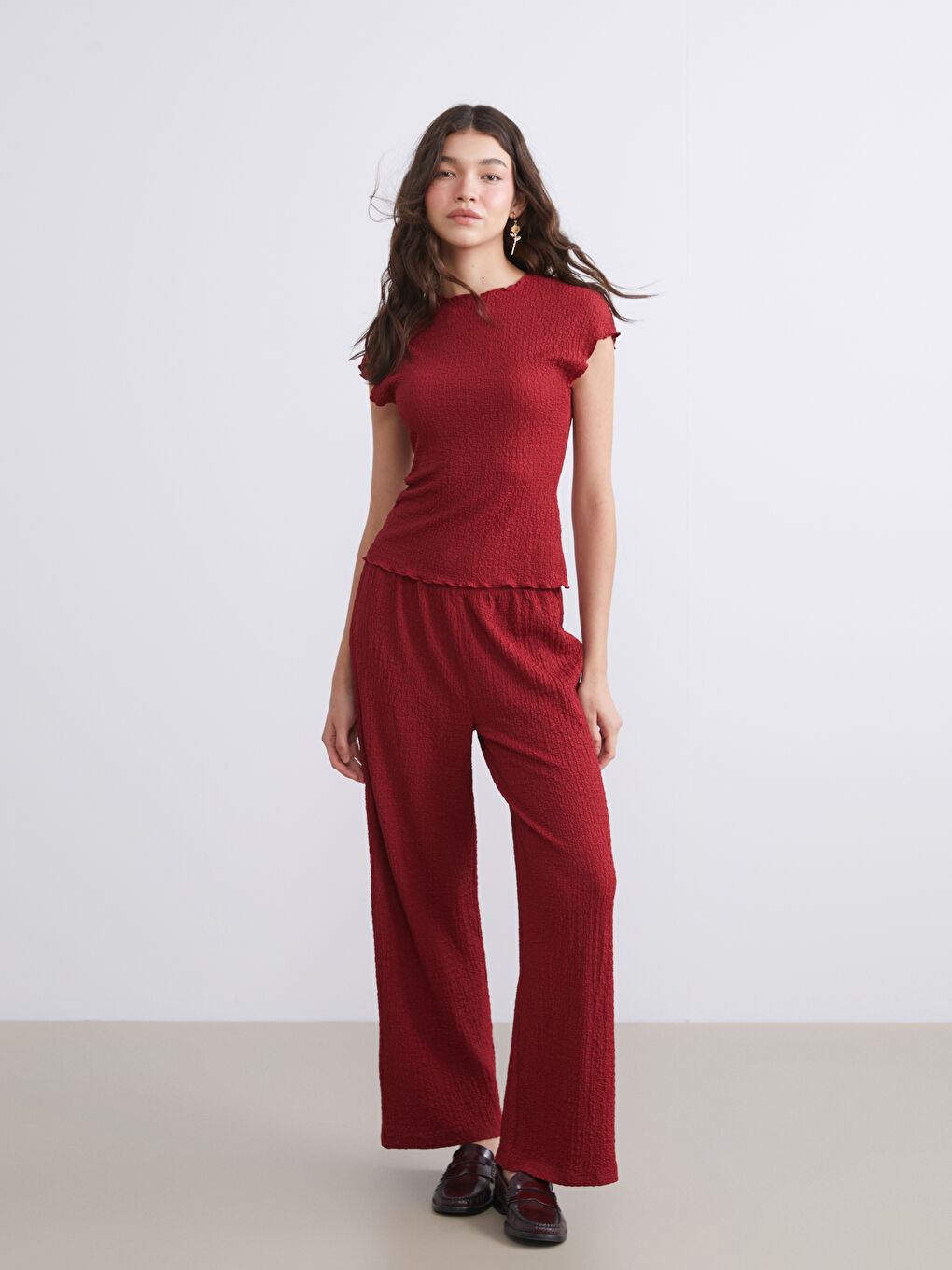 Crew Neck Textured Blouse-1