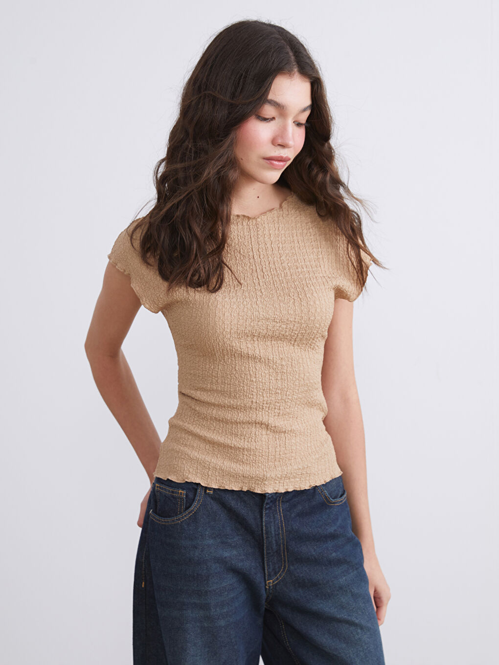 Crew Neck Textured Blouse