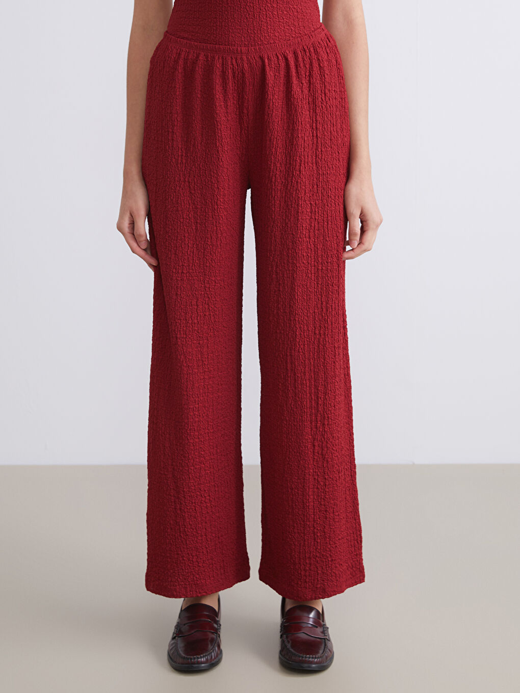 Elasticated Waist Textured Wide Leg Women's Trousers-1