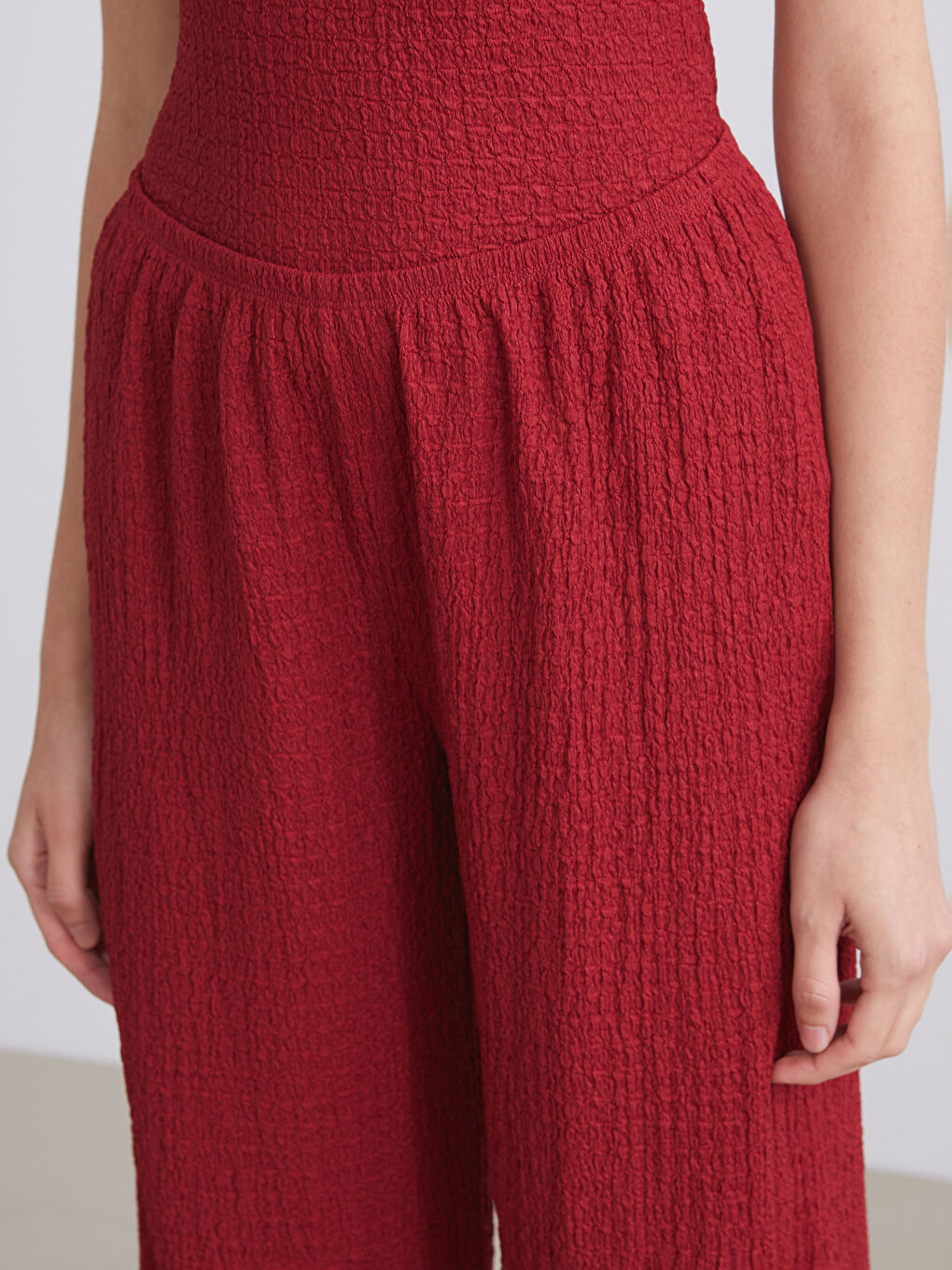 Elasticated Waist Textured Wide Leg Women's Trousers-2