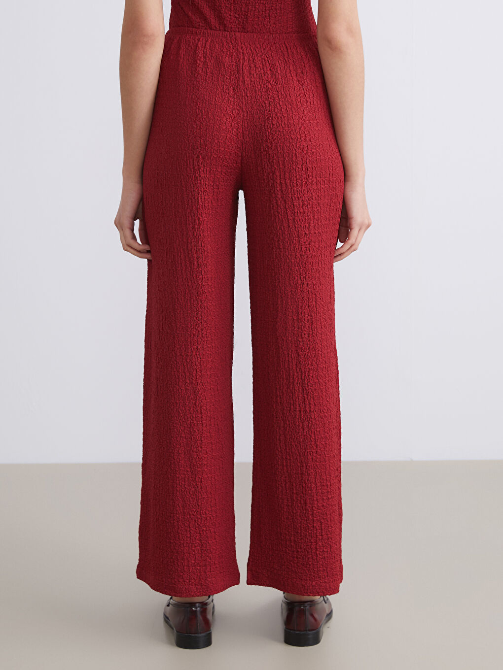 Elasticated Waist Textured Wide Leg Women's Trousers-3
