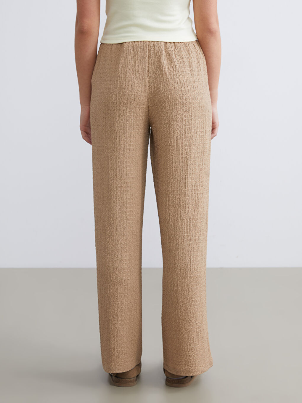 Elasticated Waist Textured Wide Leg Women's Trousers-3