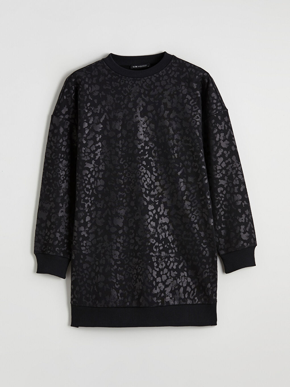 Siyah Leopar Desenli Oversize Kadın Sweatshirt Tunik-4