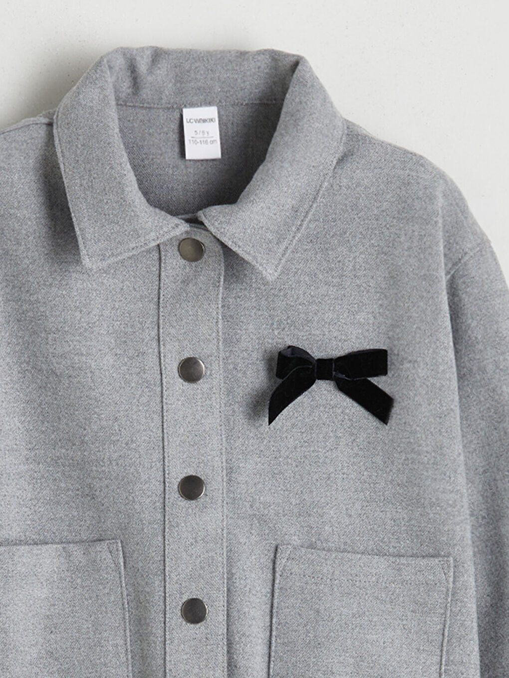 Gri Fiyonk Detaylı Kız Çocuk Ceket-2