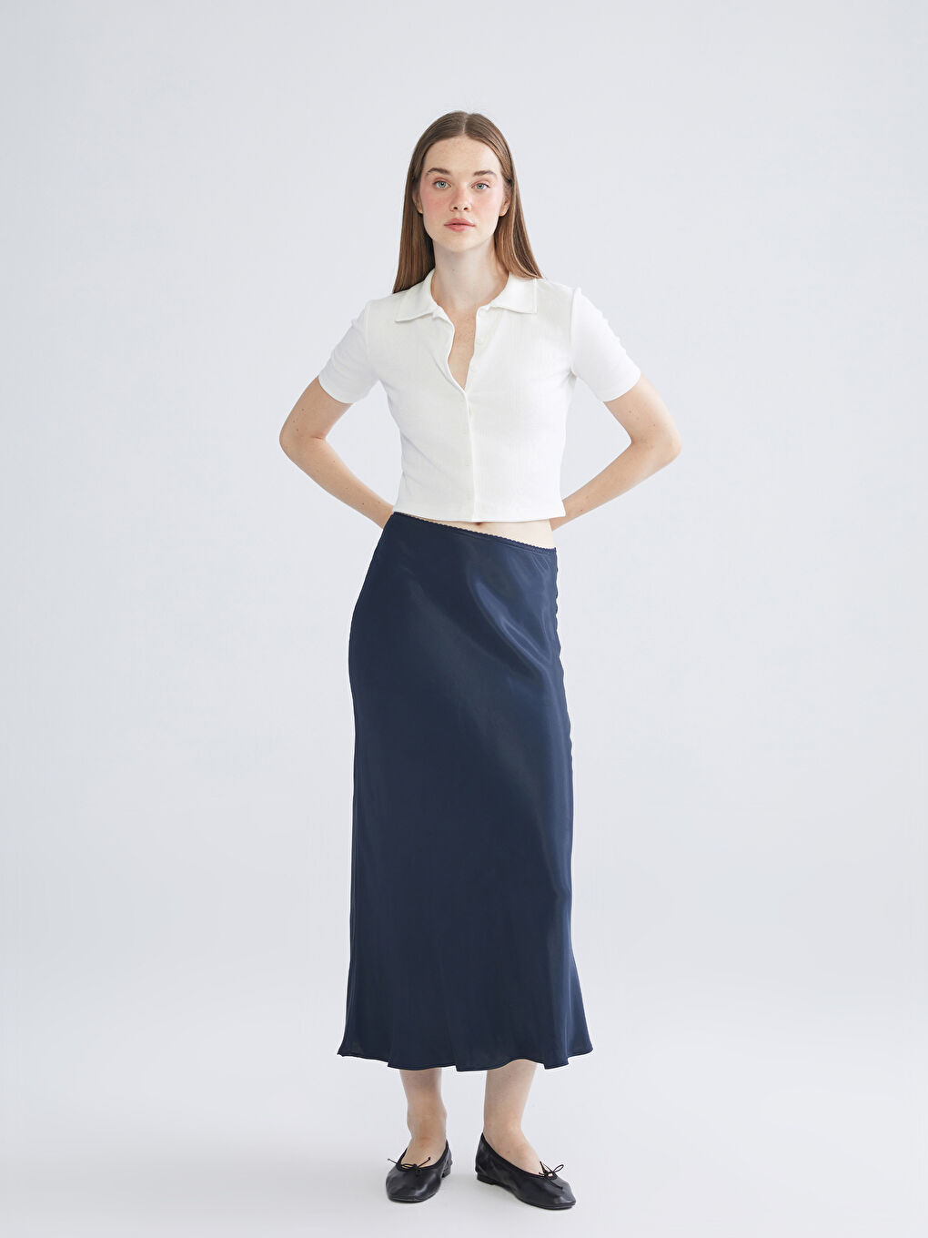 XSIDE Elastic Waist Ruffled Satin Skirt -W5J413Z8-CSH