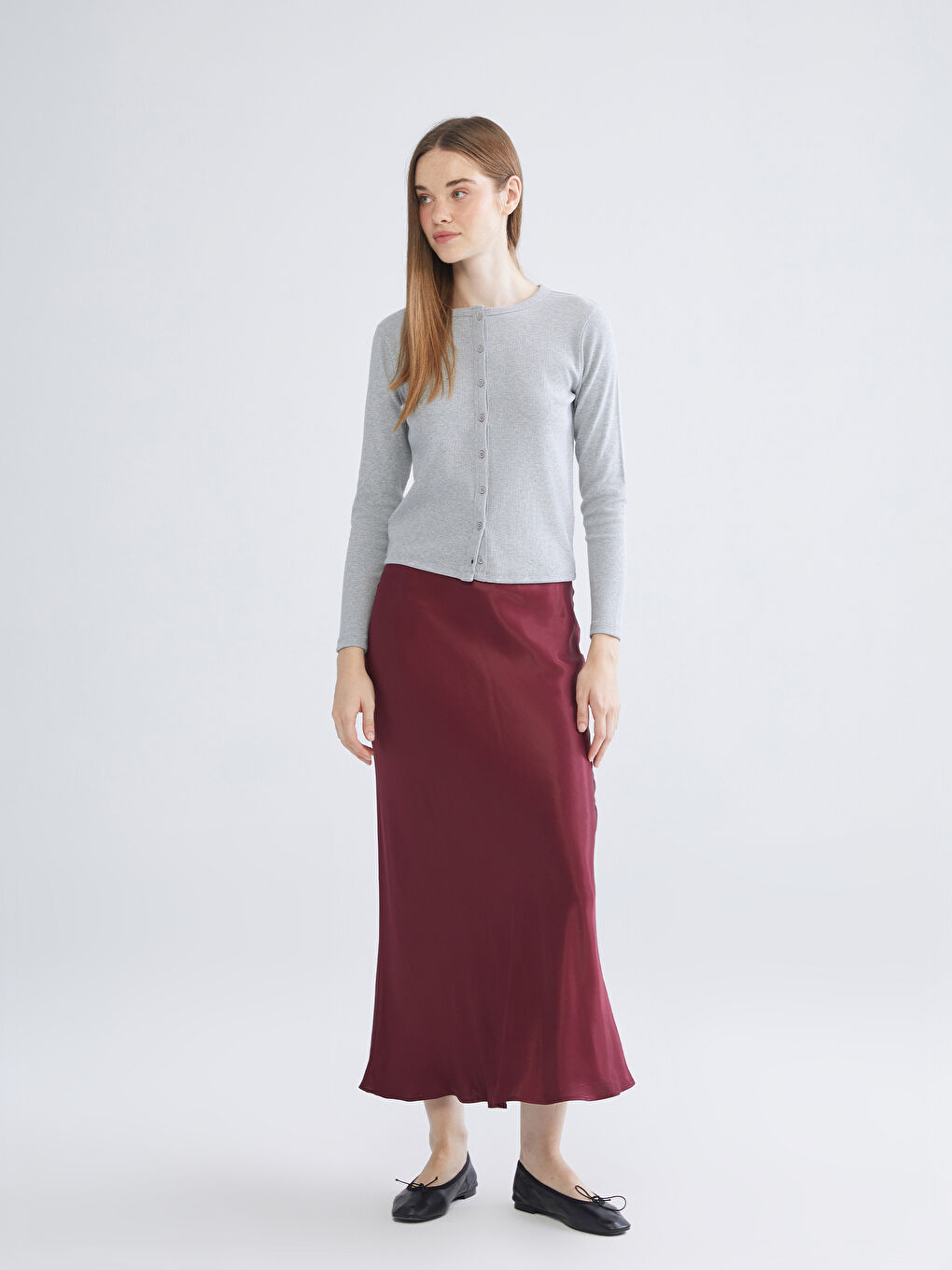 XSIDE Elastic Waist Ruffled Satin Skirt -W5J413Z8-DNF