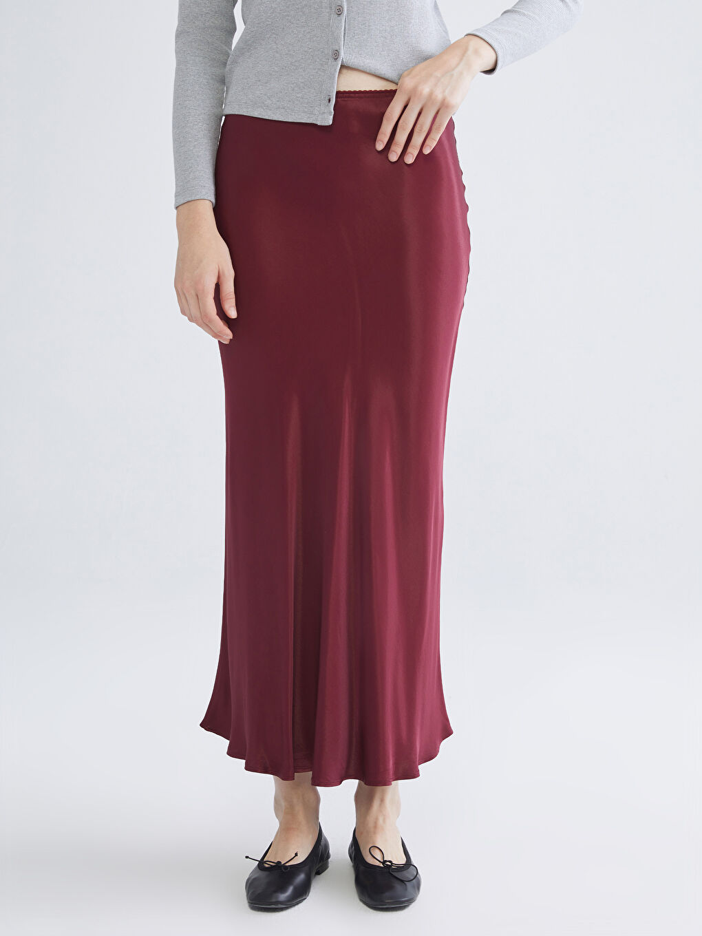 XSIDE Elastic Waist Ruffled Satin Skirt -W5J413Z8-DNF