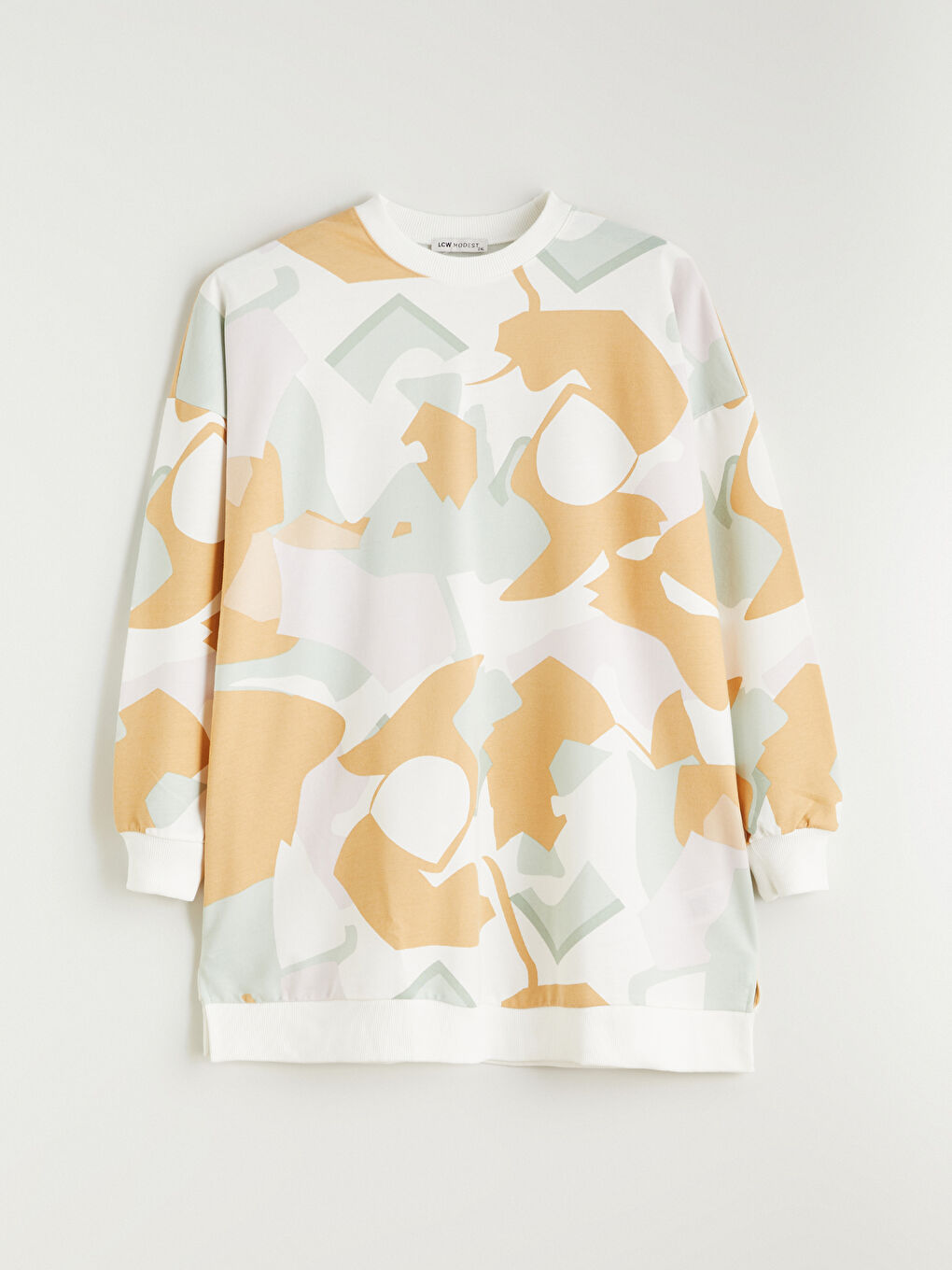 Karışık Büyük Beden Bisiklet Yaka Desenli Kadın Sweatshirt Tunik-6