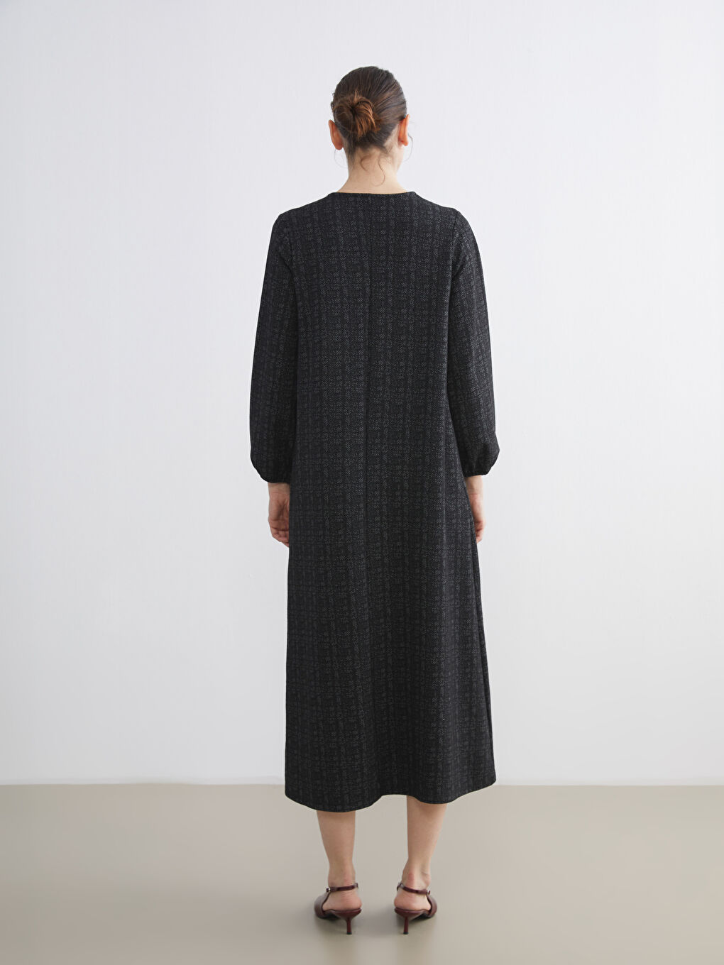 Crew Neck Patterned Dress-3