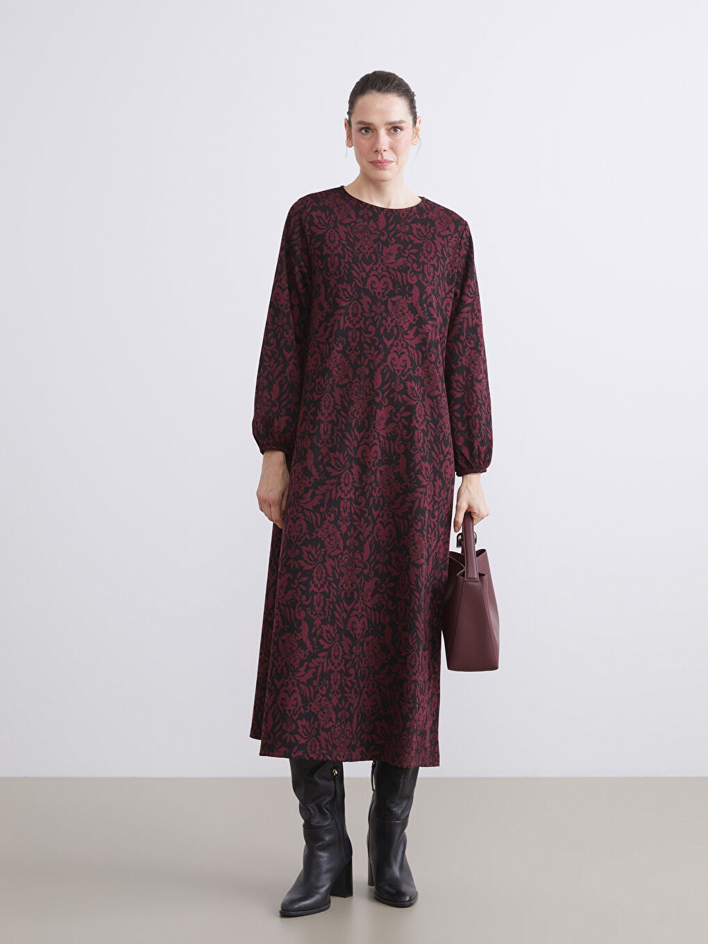 Plus Size Crew Neck Patterned Dress