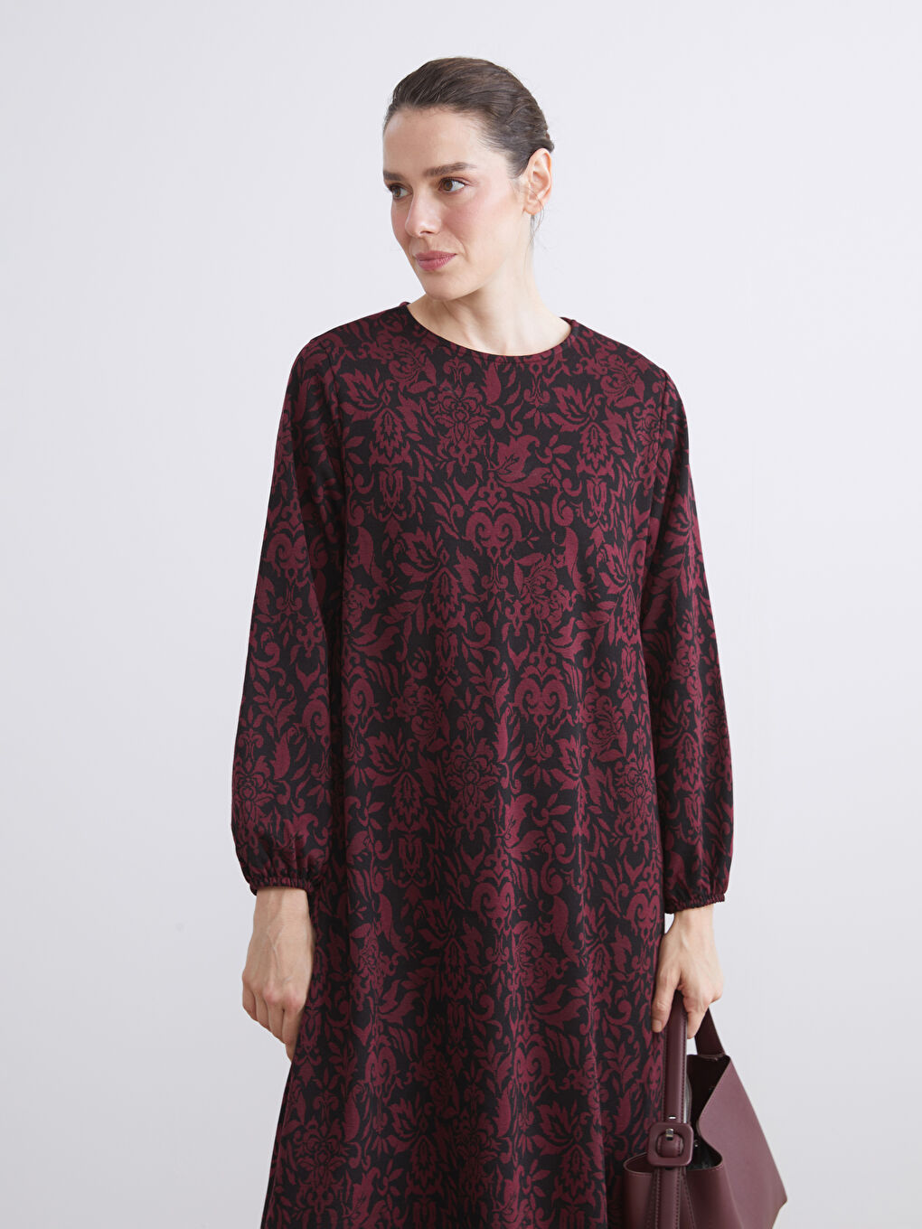 Plus Size Crew Neck Patterned Dress-2