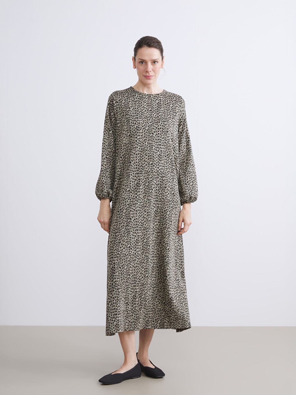 Plus Size Crew Neck Patterned Dress