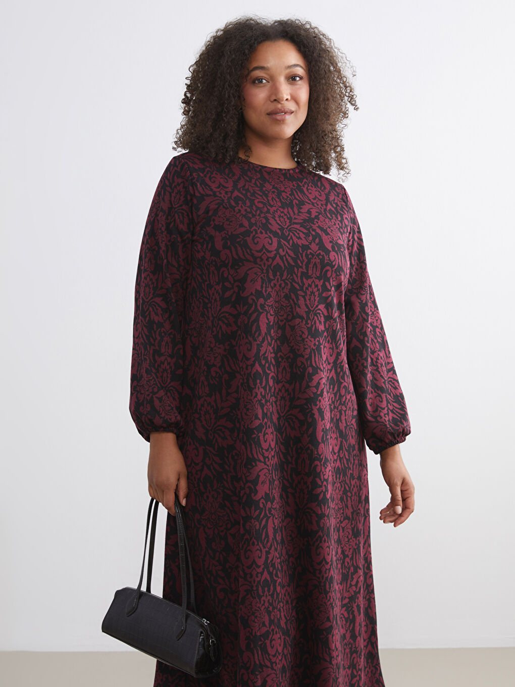 Plus Size Crew Neck Patterned Dress-1