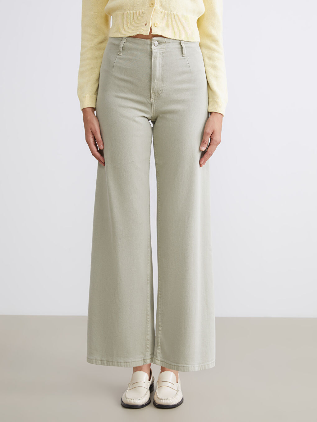 Yeşil Wideleg Kadın Jean Pantolon-1