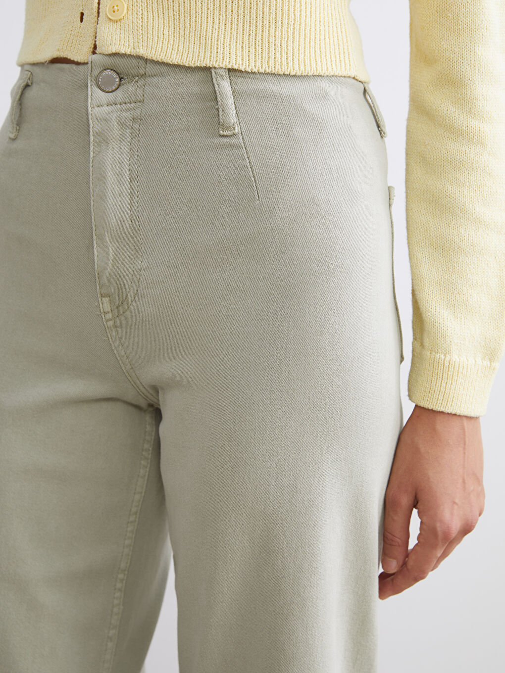 Yeşil Wideleg Kadın Jean Pantolon-2