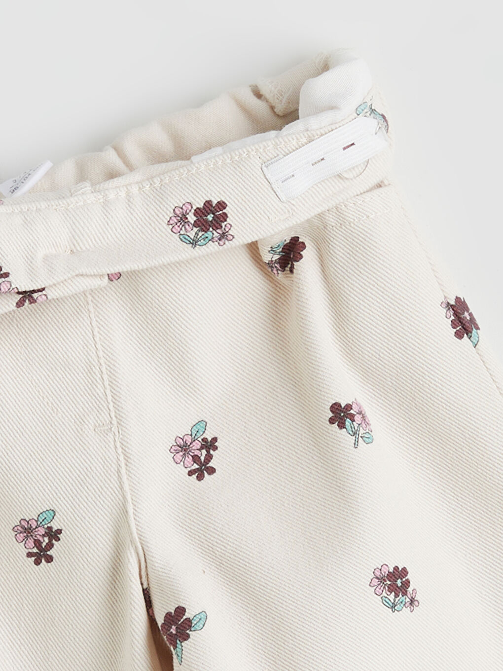 Bej Wideleg Çiçekli Kız Çocuk Pantolon-3