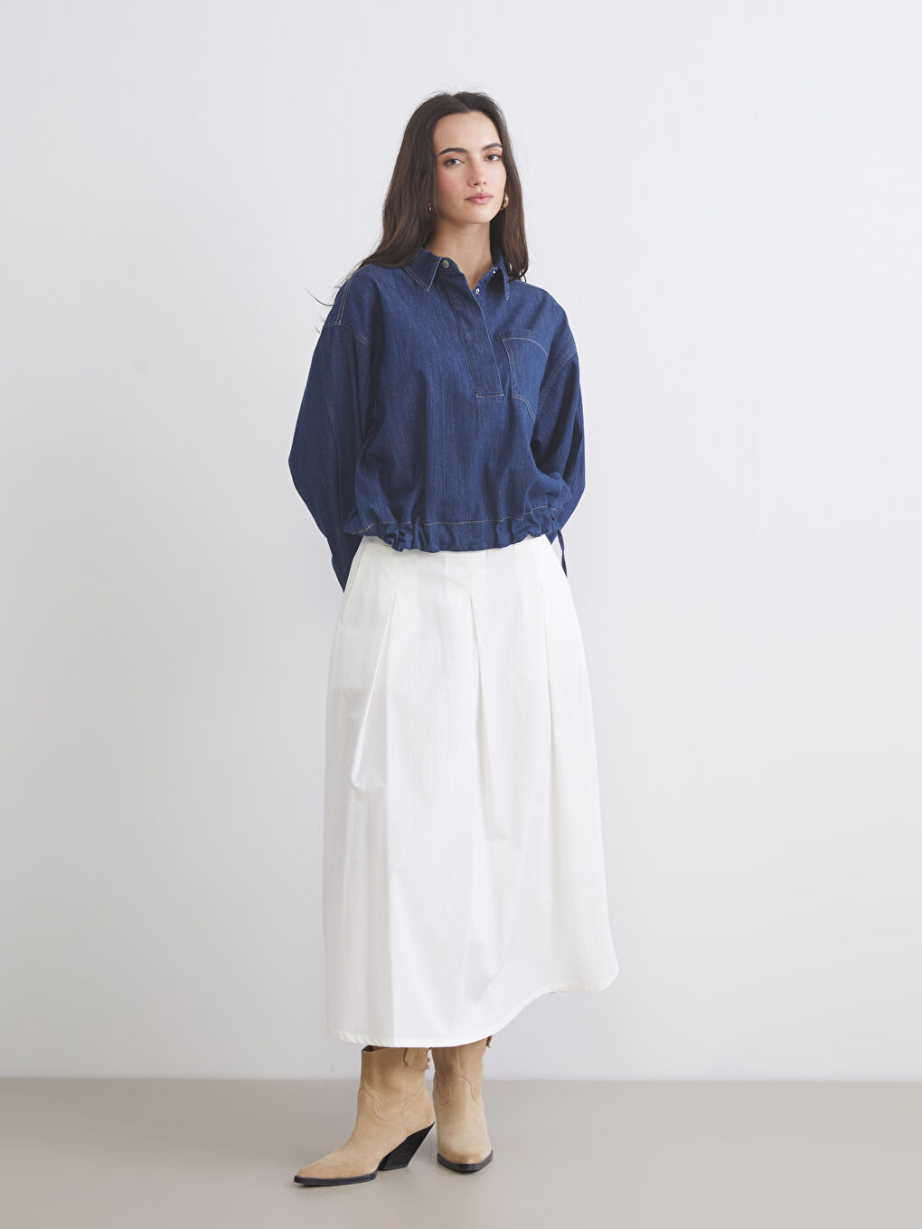 İndigo Gömlek Yaka Jean Bluz-1