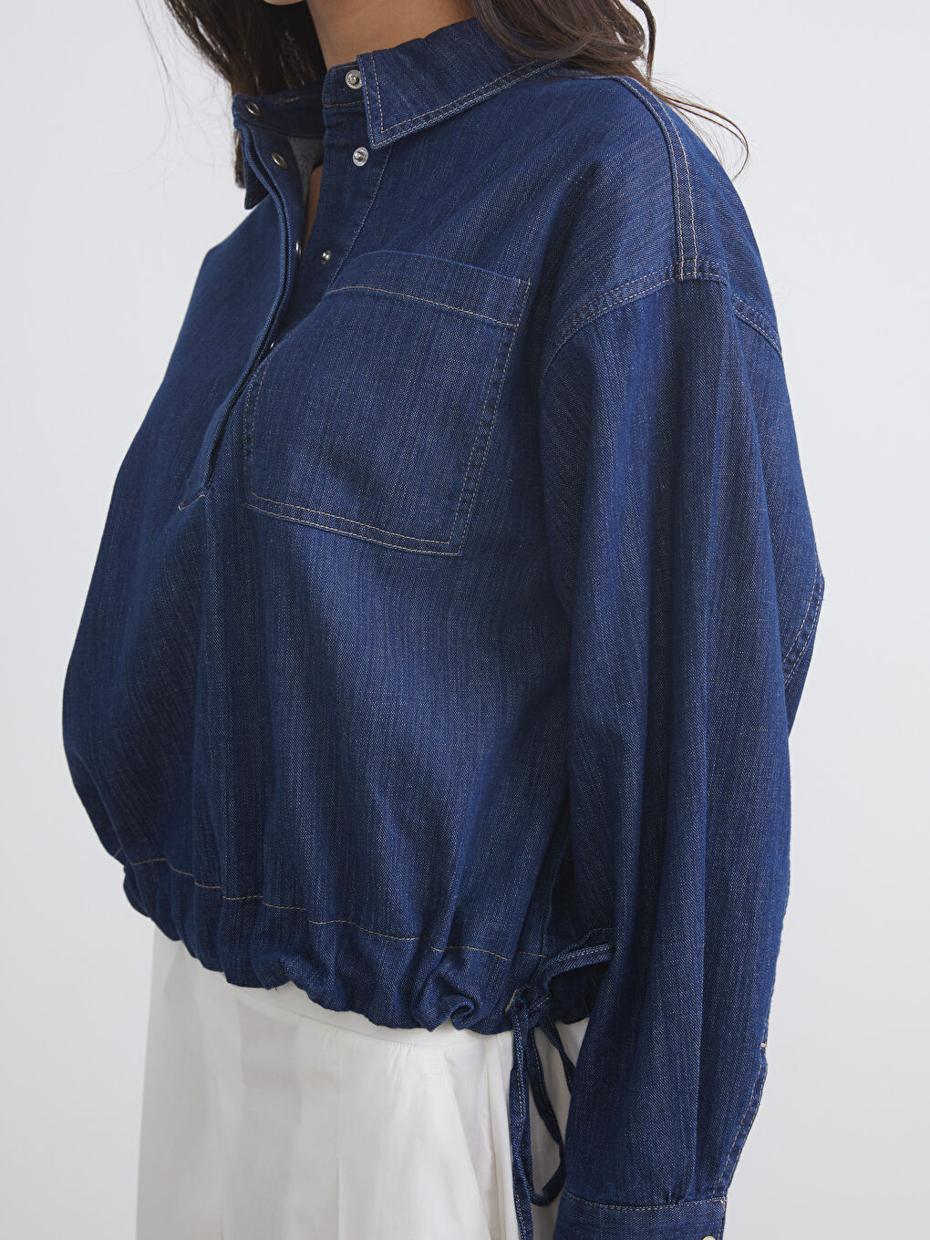 İndigo Gömlek Yaka Jean Bluz-2