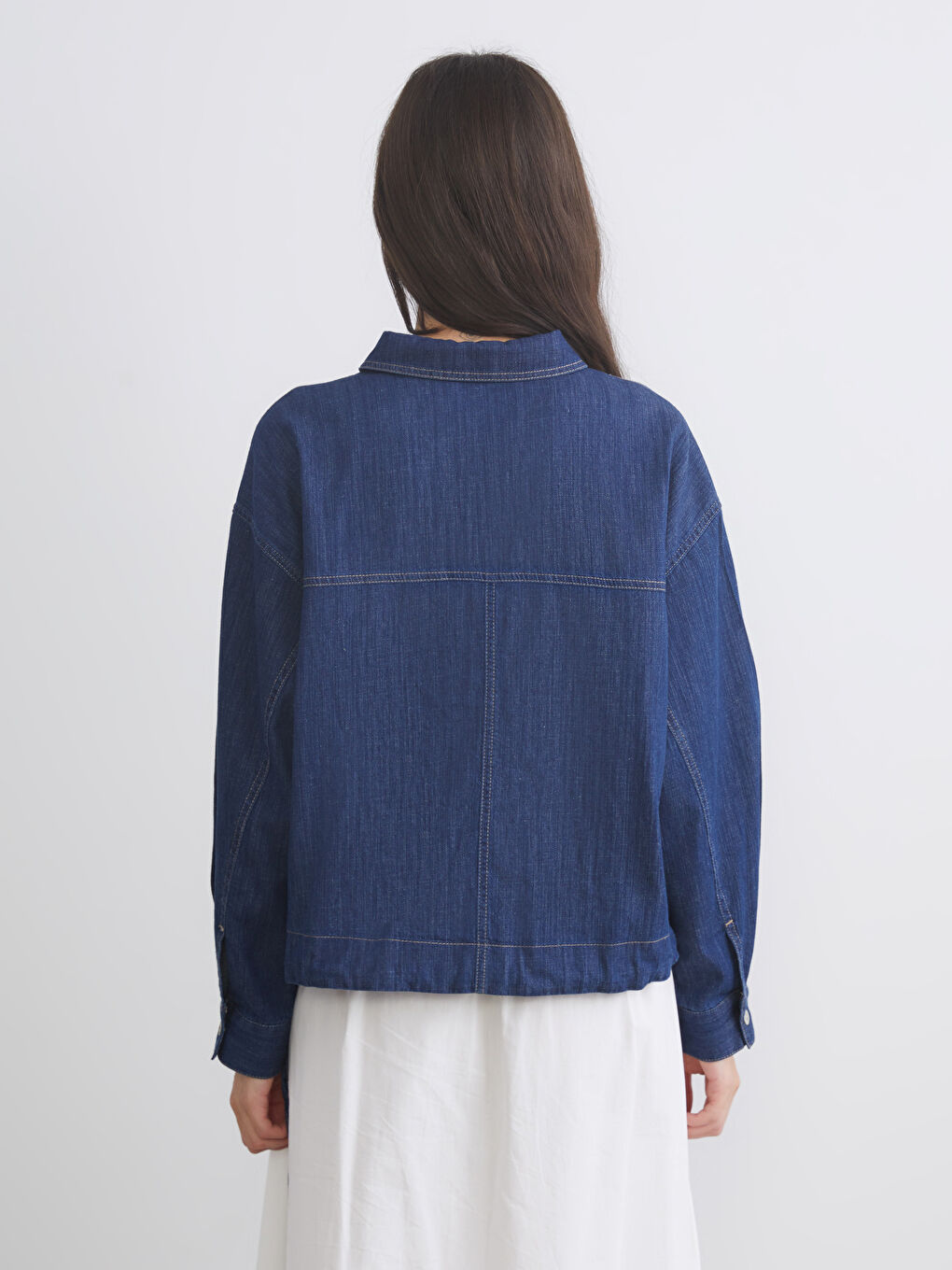 İndigo Gömlek Yaka Jean Bluz-3