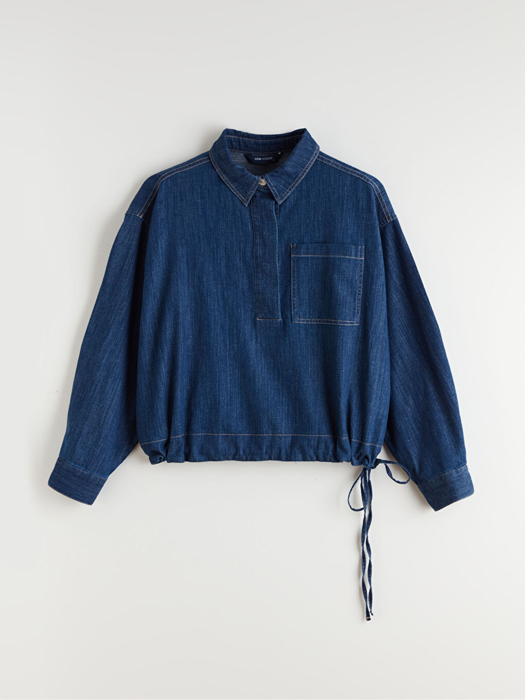 İndigo Gömlek Yaka Jean Bluz-4