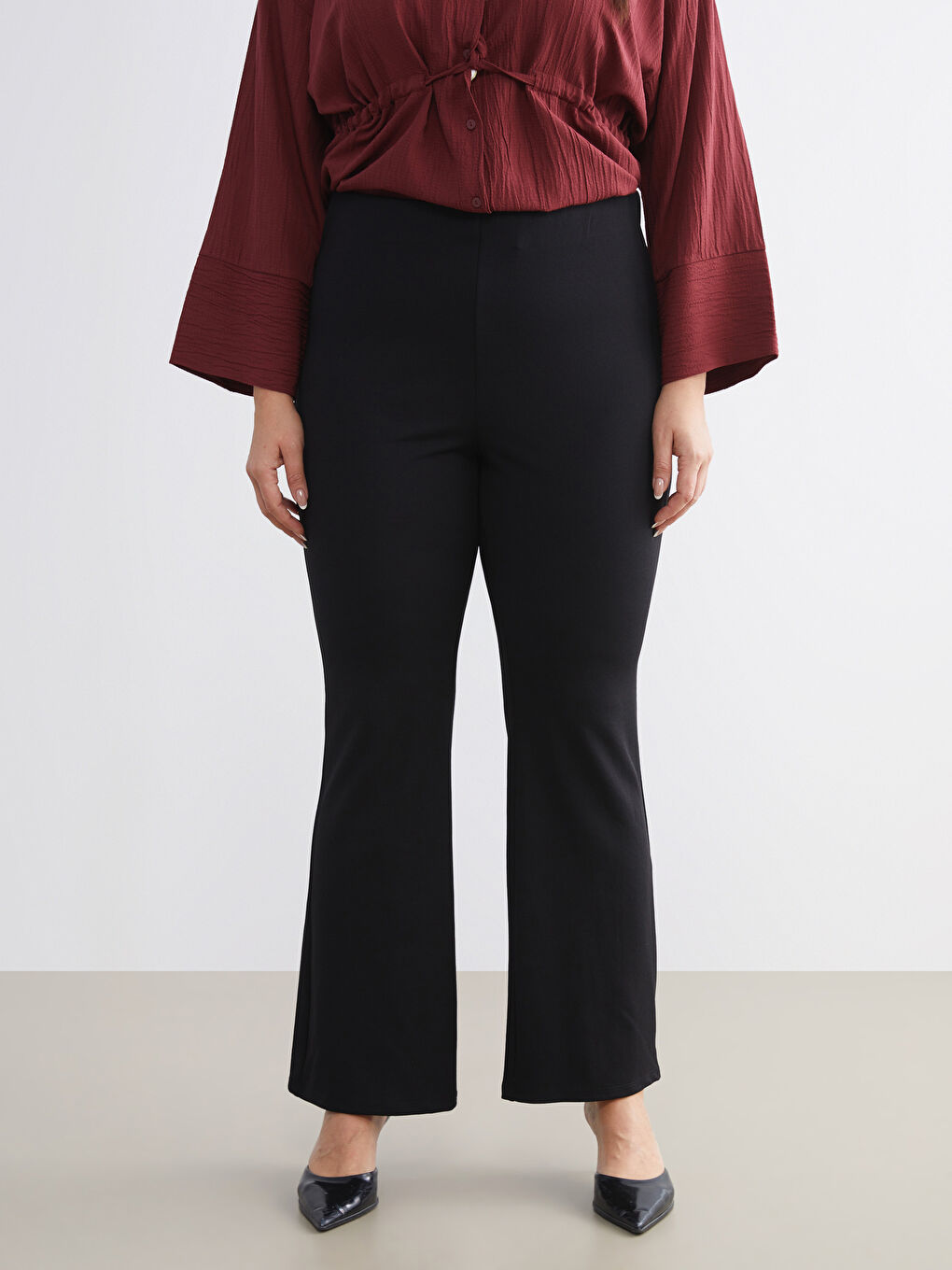 Plus Size Skinny Fit Flared Women's Trousers-5