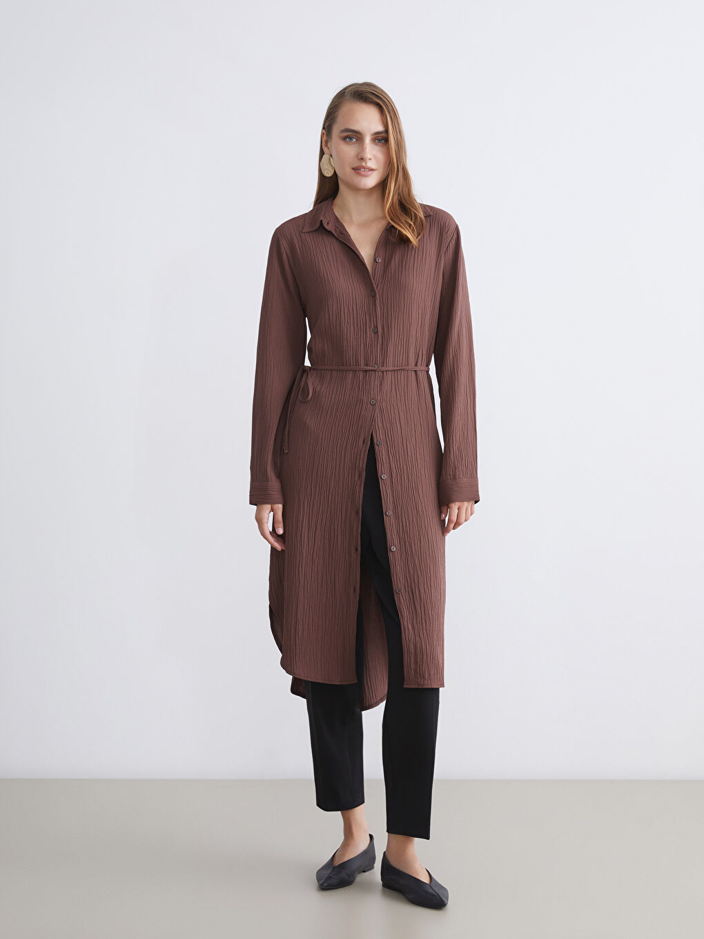 Textured Oversize Women's Shirt Tunic-2