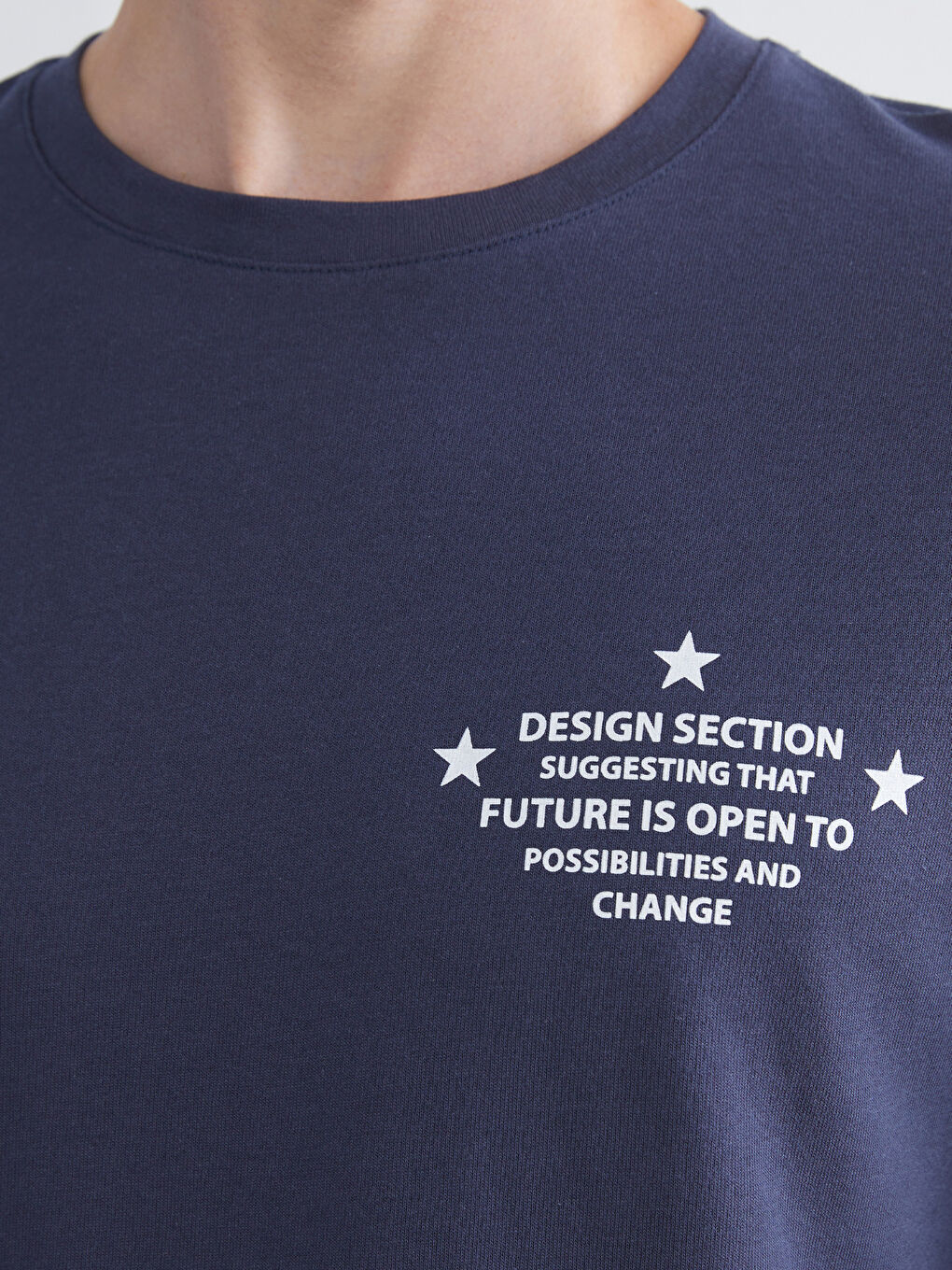 Lacivert Bisiklet Yaka Uzun Kollu Baskılı Erkek Tişört-2