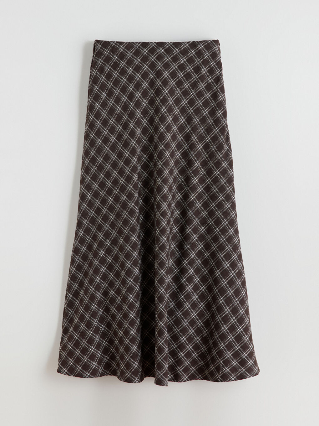 Kahverengi Beli Fermuarlı Baklava Desenli A Kesim Etek-4