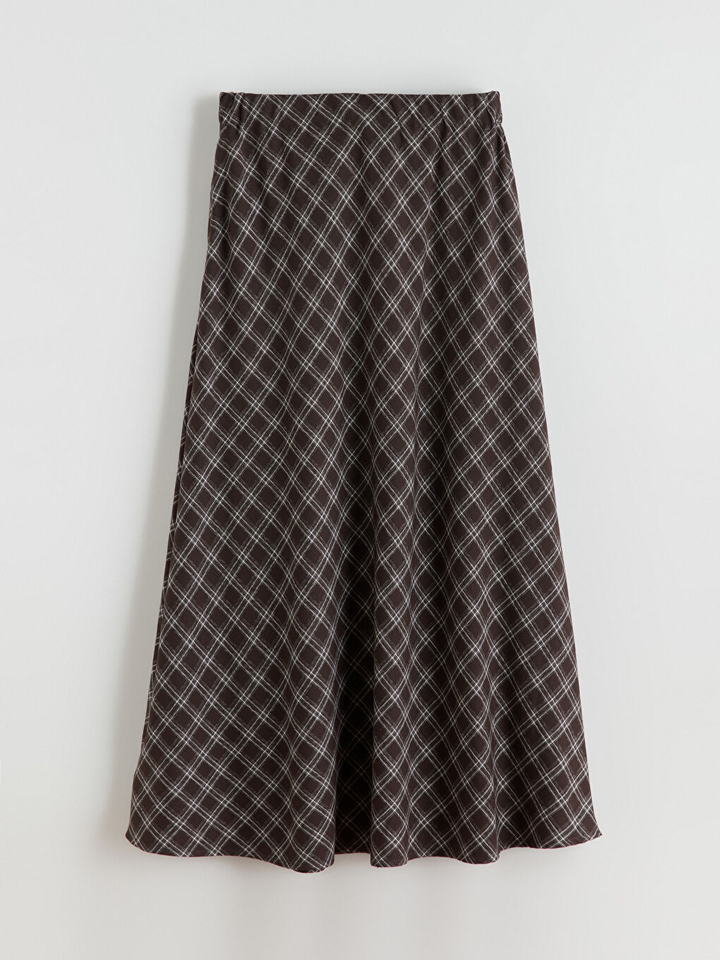 Kahverengi Beli Fermuarlı Baklava Desenli A Kesim Etek-6