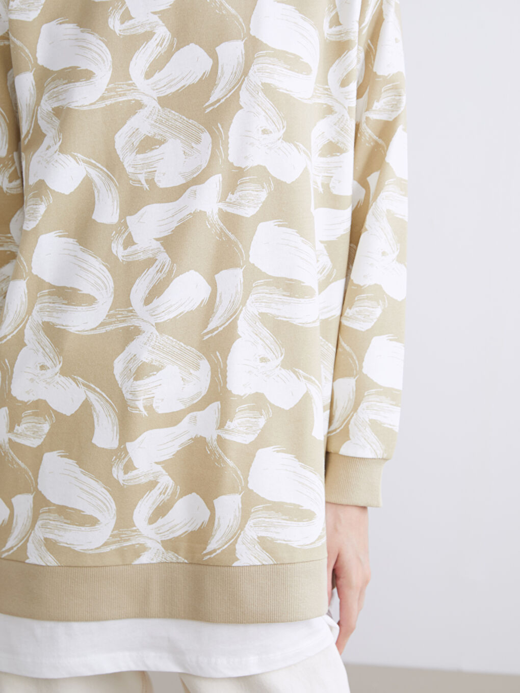 Yeşil Desenli Oversize Kadın Sweatshirt Tunik-3