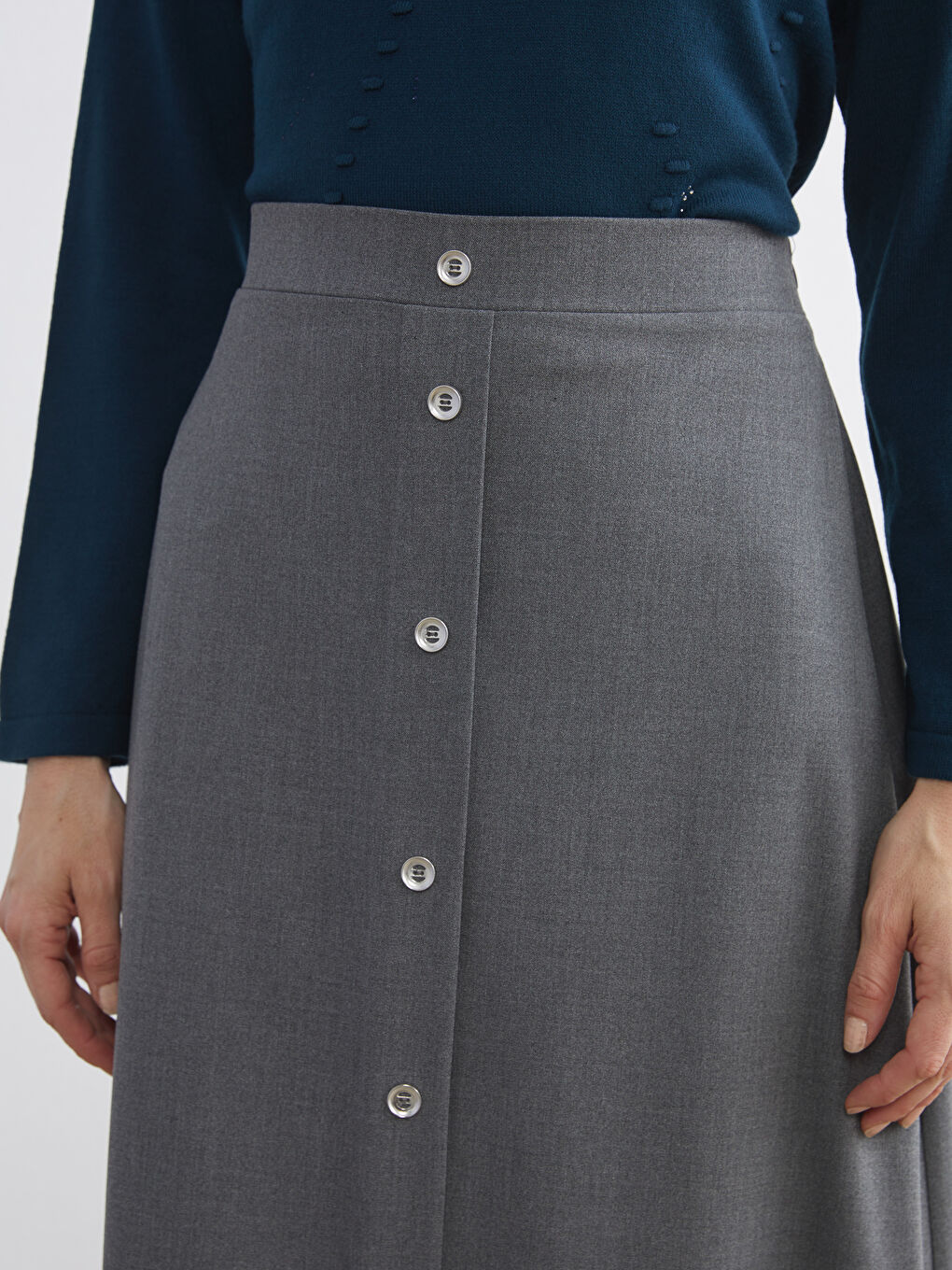 Antrasit Düğme Detaylı A Kesim Etek-2